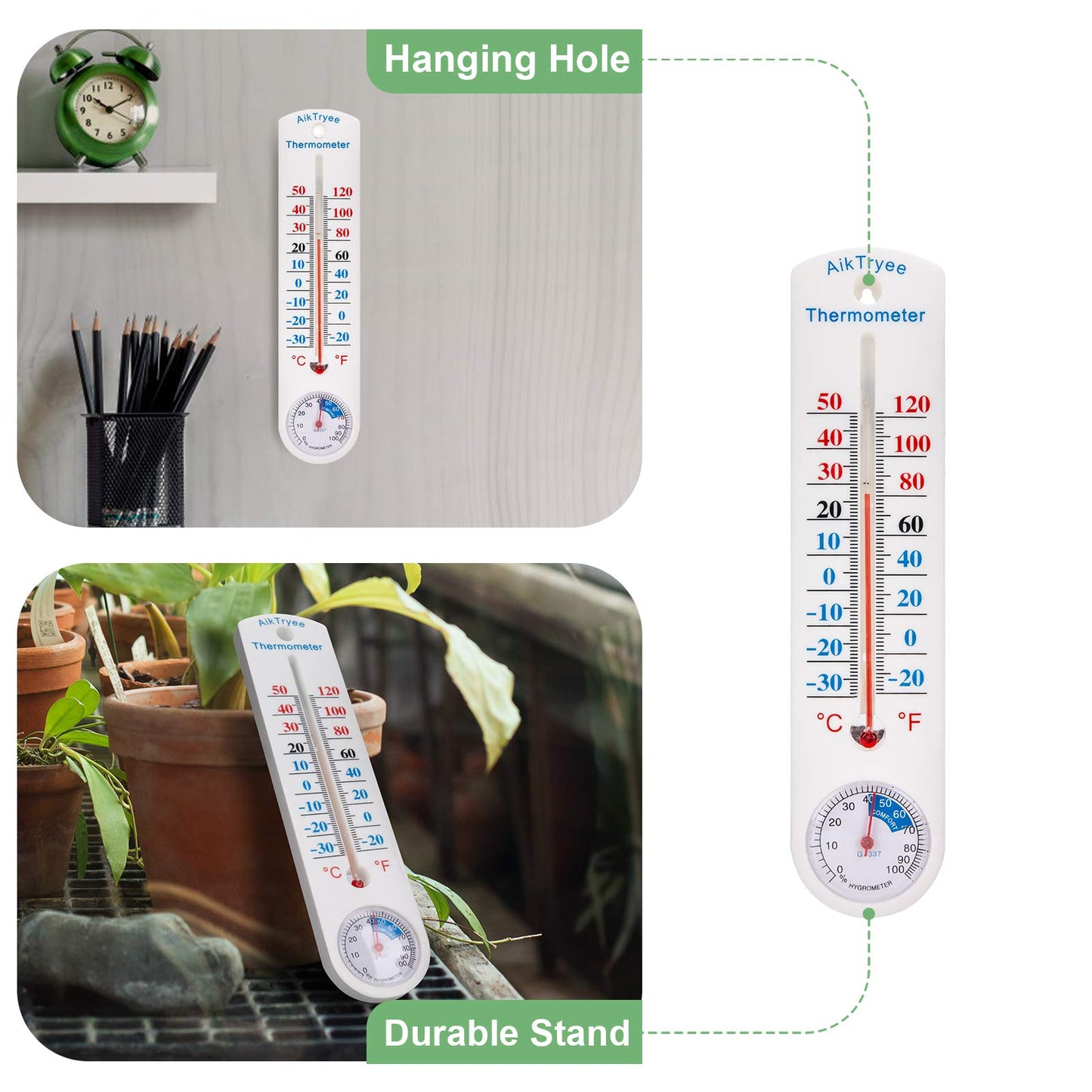 Outdoor Indoor Hygrometer Thermometer, Humidity Monitor, Temperature Humidity Gauge Meter with Celsius/Fahrenheit (℃/℉) for Patio, Field, Cellar, Garden, Humidors, Greenhouse, Closet by AikTryee