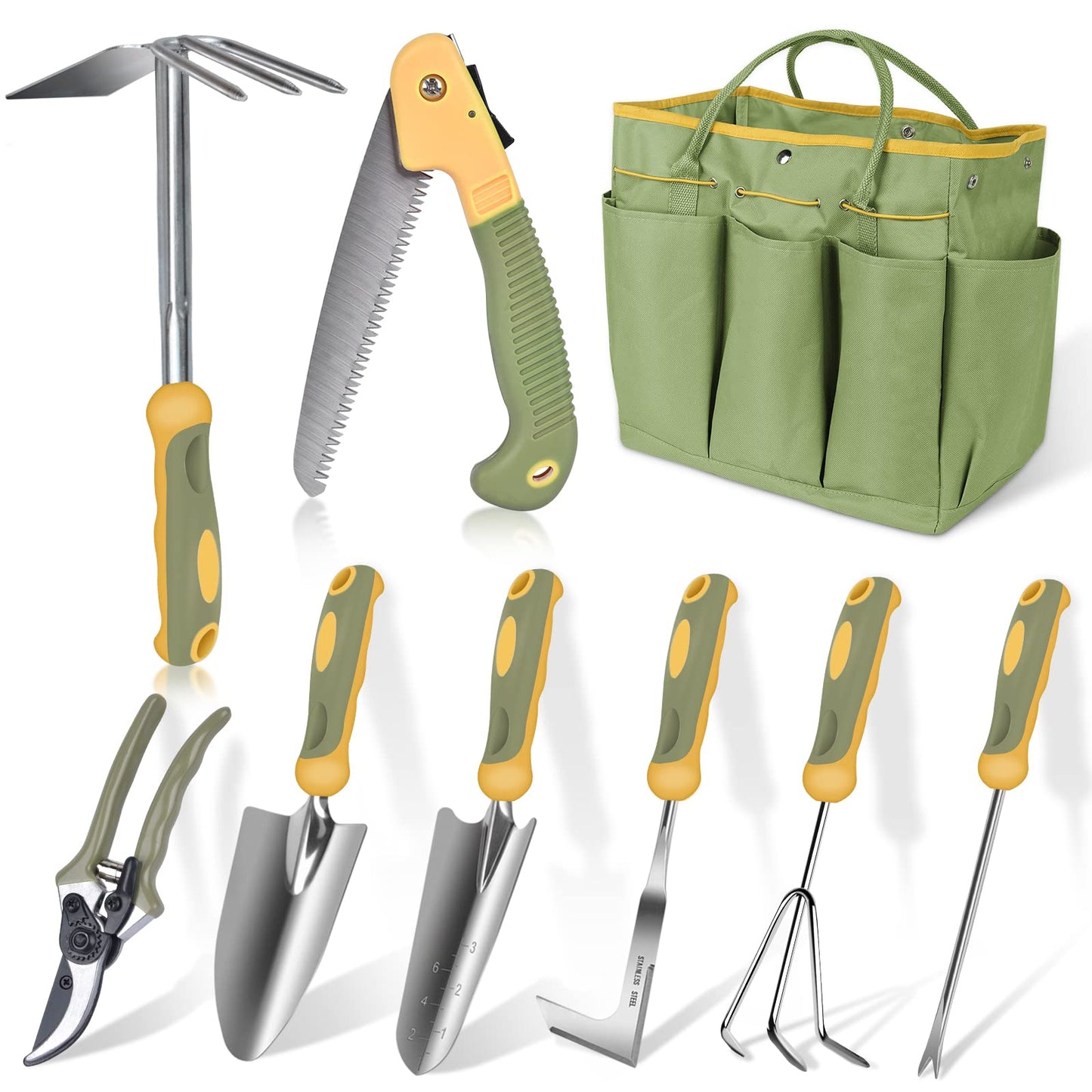 Garden Tool Set, WisaKey 9 Piece Stainless Steel Heavy Duty Gardening Hand Tools with Handle, Durable Garden Tool Bag, Gardening Gifts for Women and Men Valentine's Gift for Woman