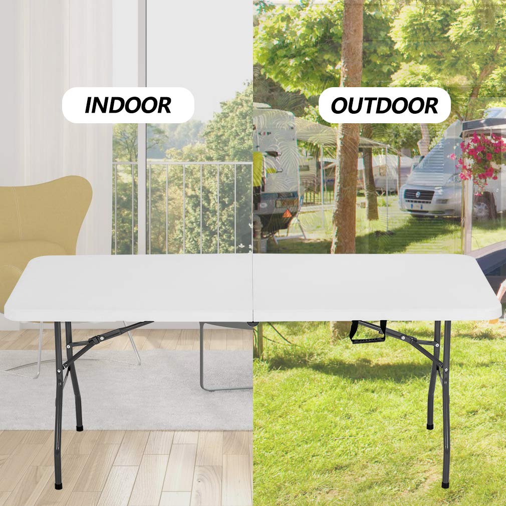 BestOffice 6FT Picnic Table Folding, Camping, Plastifor Party Event,White