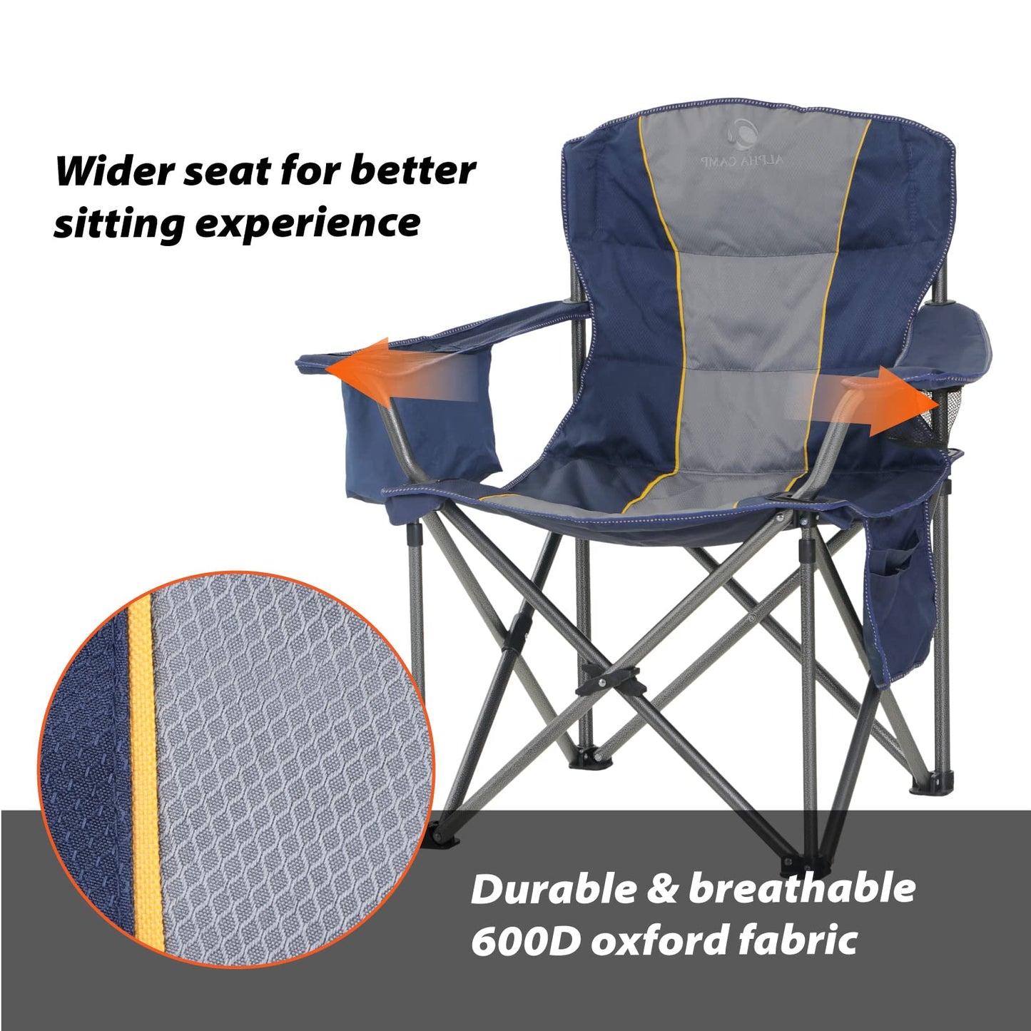 Oversized Folding Camping Chair for Adults, Heavy Duty Portable Lawn Chairs with Cooler Bag, Side Pocket & Cup Holder, Folding Chairs for Outside Support 450 LBS Outdoor Chair