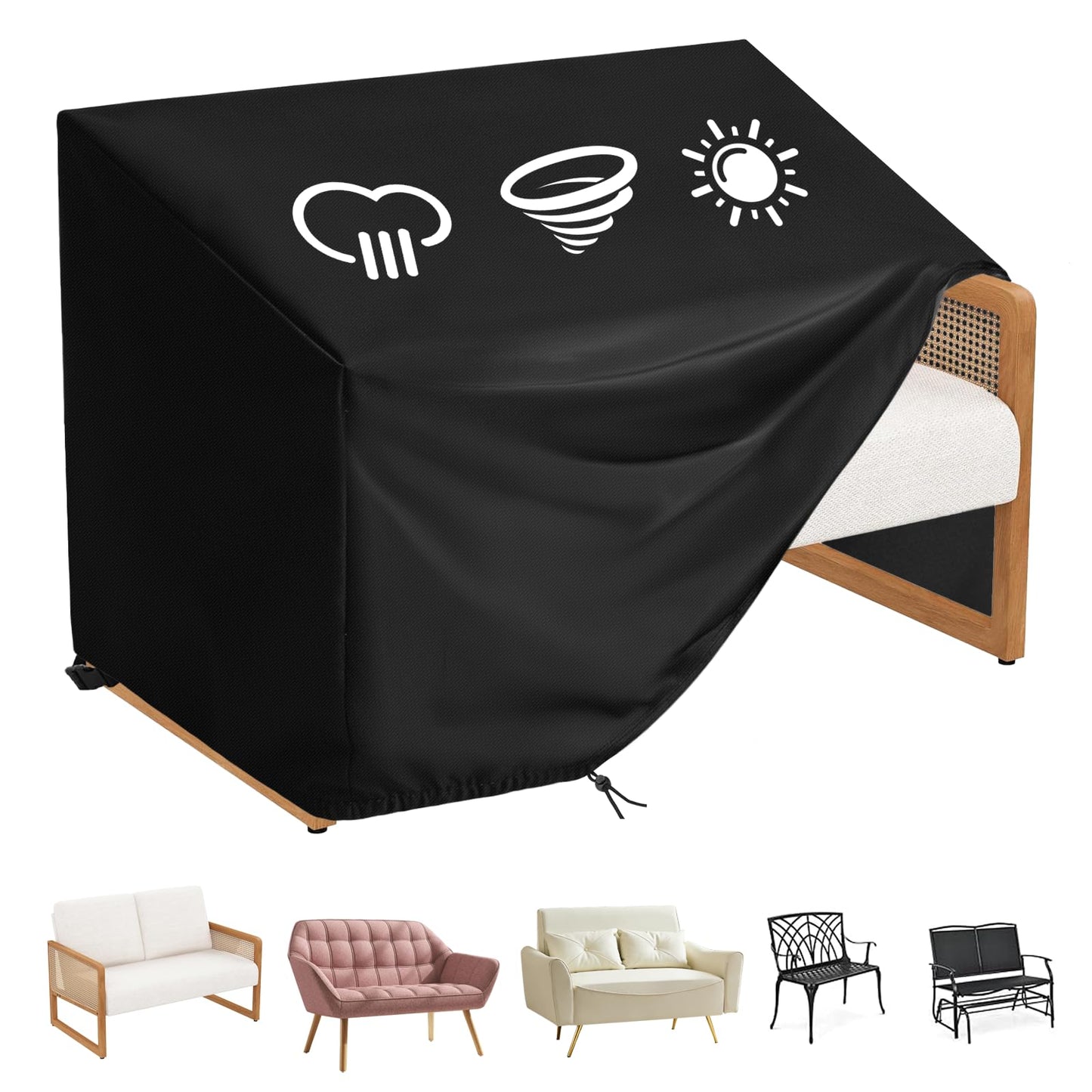 Hdenmist Outdoor Bench Covers, Waterproof Patio Sofa Cover Heavy Duty Outdoor 2-Seater Loveseat Cover for Outside Park Loveseat, Sofa, Glider Bench & Garden Furniture, 48" W x 29" D x 36" H Black