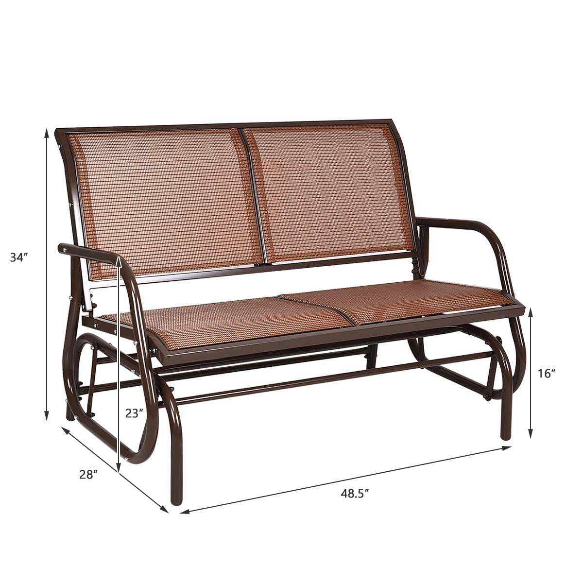 Giantex Swing Glider Chair 48 Inch with Spacious Space, 2 People Lounge Cozy Patio Bench Outdoor & Indoor for Patio, Backyard, Poolside, Lawn Steel Rocking Garden Loveseat (Brown)