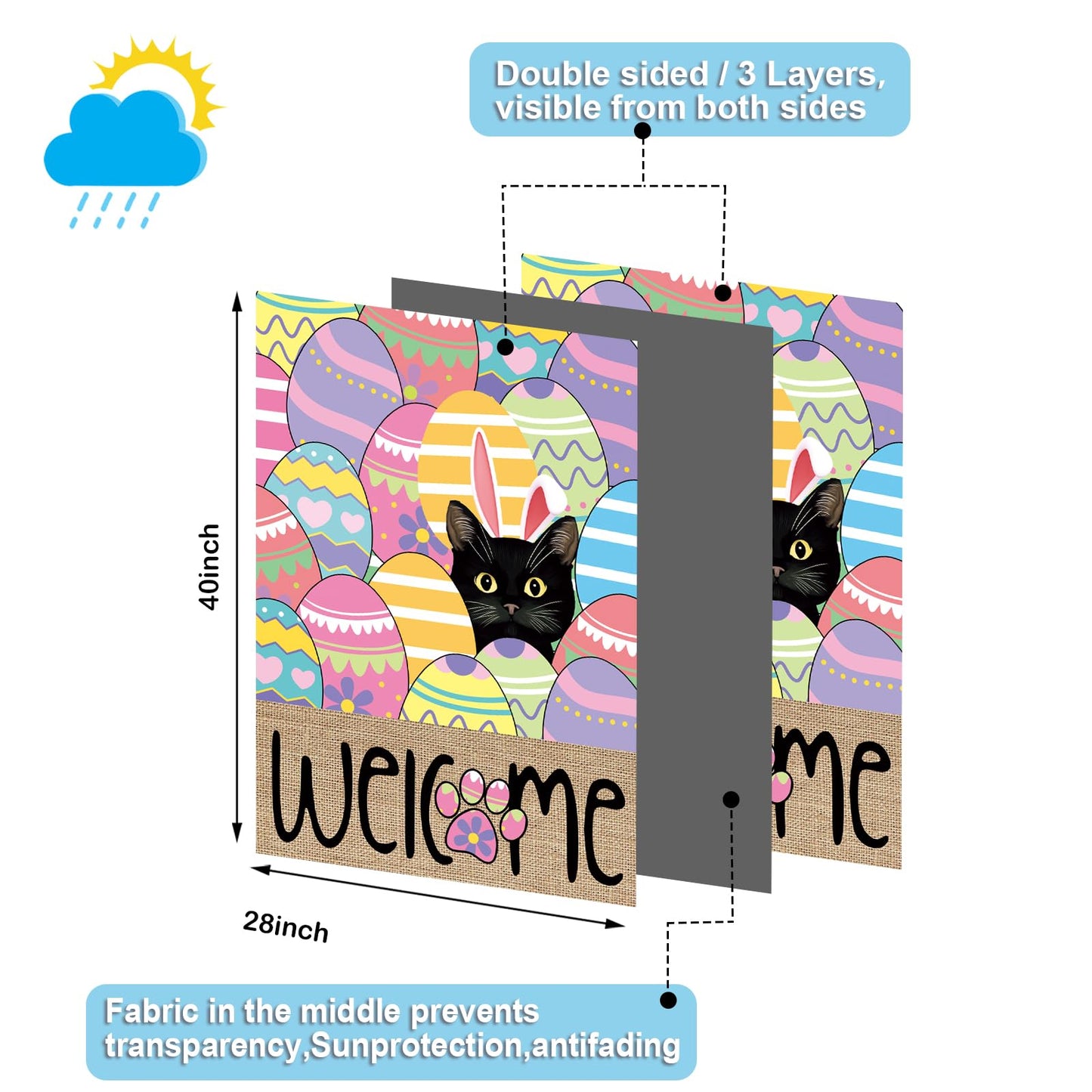 Seasonal Garden Flags Set of 11, Double Sided 28 x 40 Inch Black Cat House Flags, Large Flags for Outside, Spring Summer Easter Independence Day Outdoor Flags, Welcome Holiday Garden Flags for All Seasons