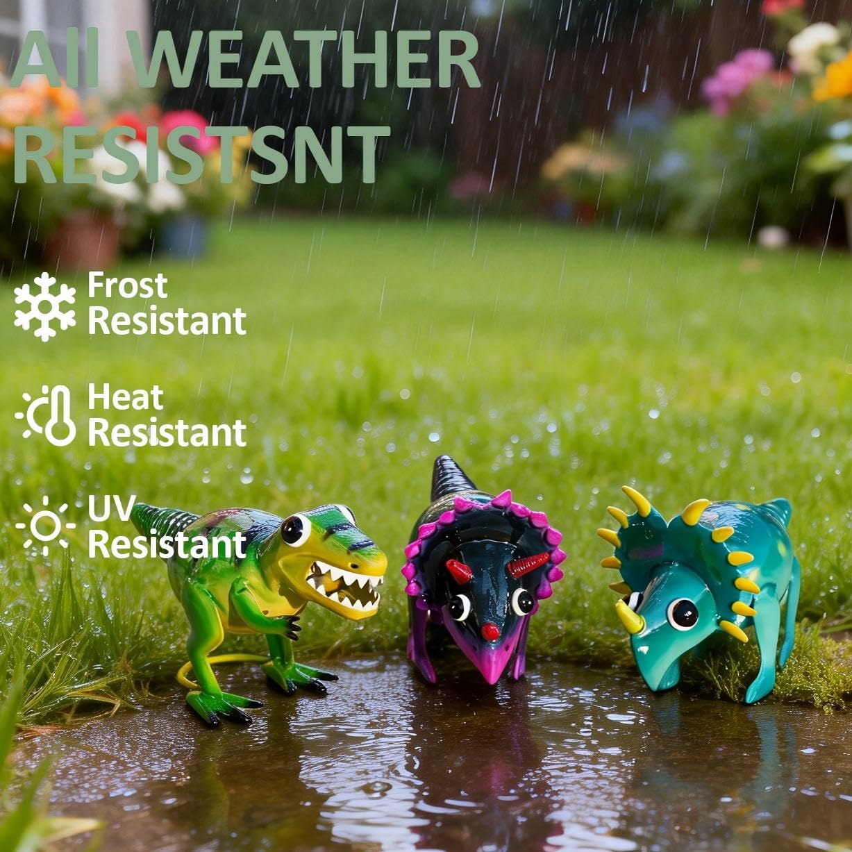Natelf Dinosaur Metal Decorative Garden Set of 3, Yard Art Home Sculpture Gifts for Women Men Mom Birthday Gifts, Outside Statues for Lawn Ornaments, Outdoor Decorations