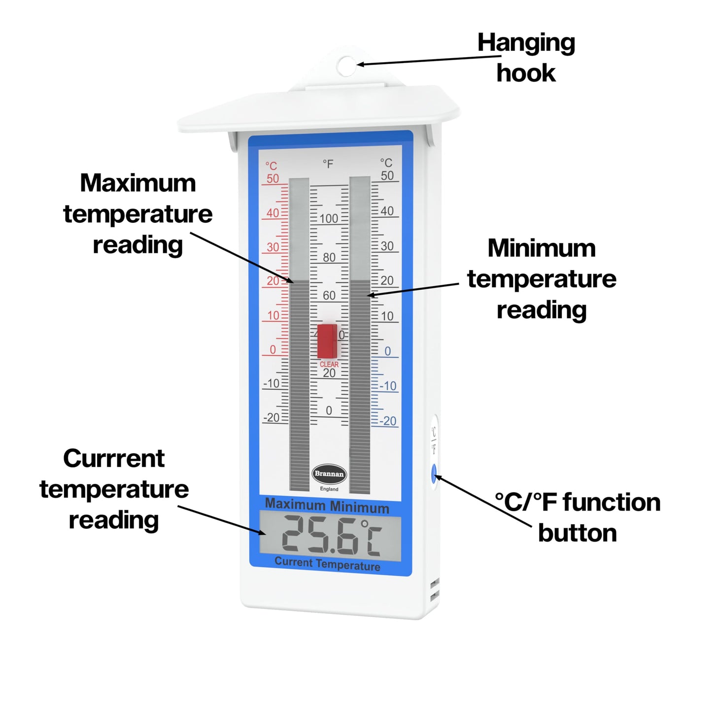 Digital Greenhouse Thermometer - Max Min Thermometer for Greenhouse or Garden, Maximum and Minimum Temperatures, Indoor Outdoor Accessory