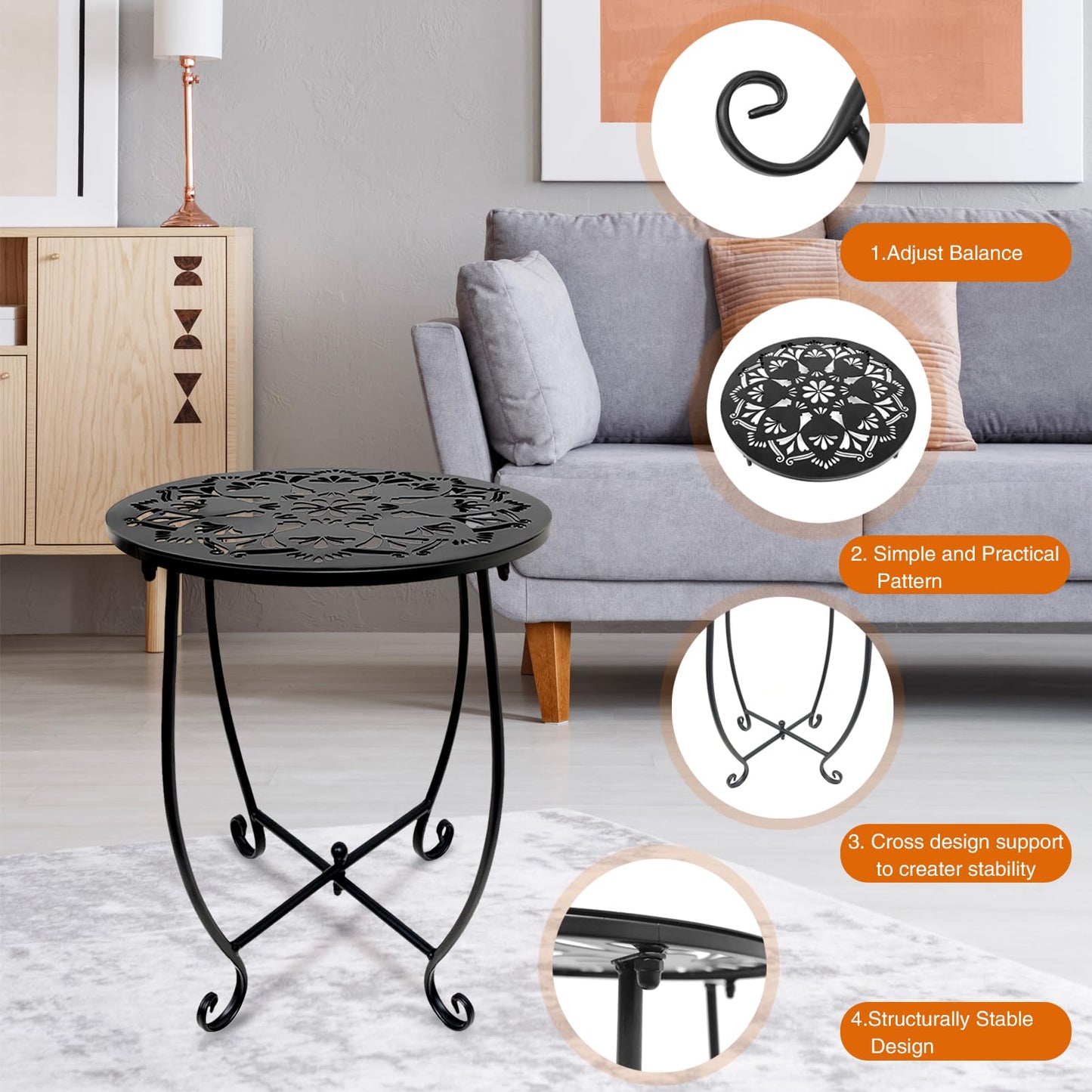 Fashion&cool 2 Pack Outdoor Side Tables for Patio,14 Inch Weather Resistant Metal Round Outdoor Plant Stand Side Table, for Patio Yard Porch Balcony Garden Bedside Indoor Outdoor