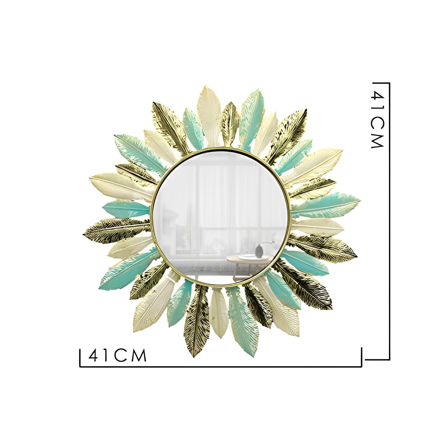 Fiskenet Plume Wall Decorative Mirror Feather Pinna Glass Mirrors Iron Green Grace Living Room Entrance Home Embellish