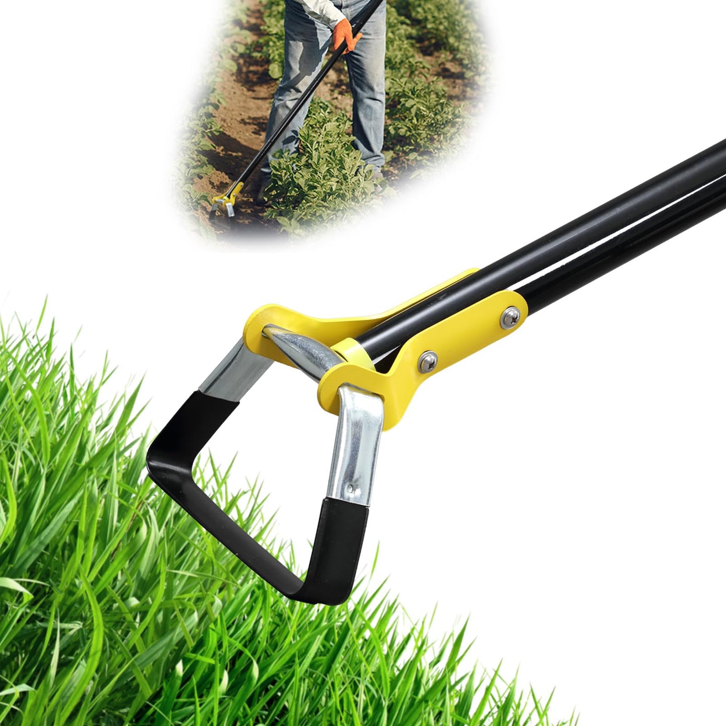 Ihomepark Adjustable Heavy-Duty Long-Handle Garden Hoe: Black Scuffle Hula Hoe for Efficient Weeding and Gardening, 30-42 Inch Loop Stirrup Design (3.5 FT)