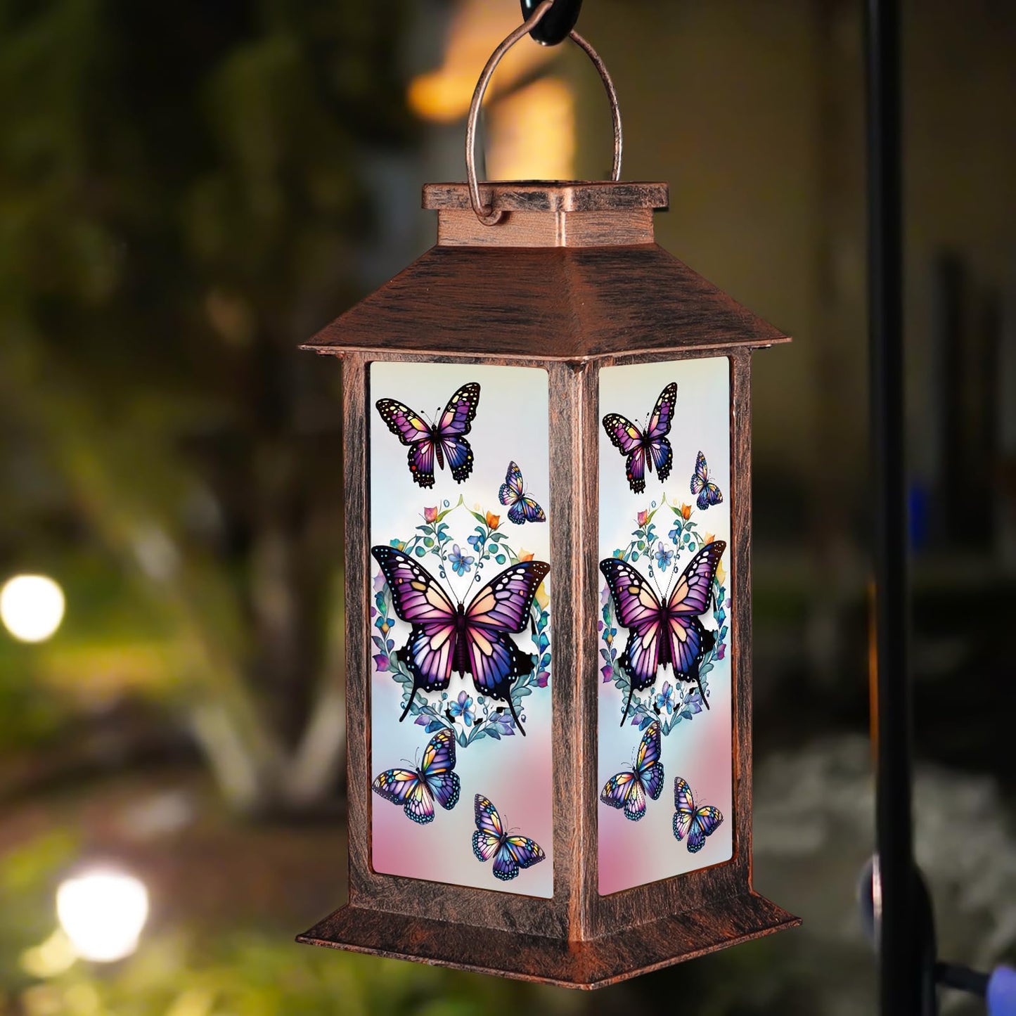 Solar Lantern Outdoor Waterproof Butterfly Garden Decor Birthday Gifts for Women Mom and Grandma Solar LED Plastic Decorative Hanging Light for Yard(Butterfly)