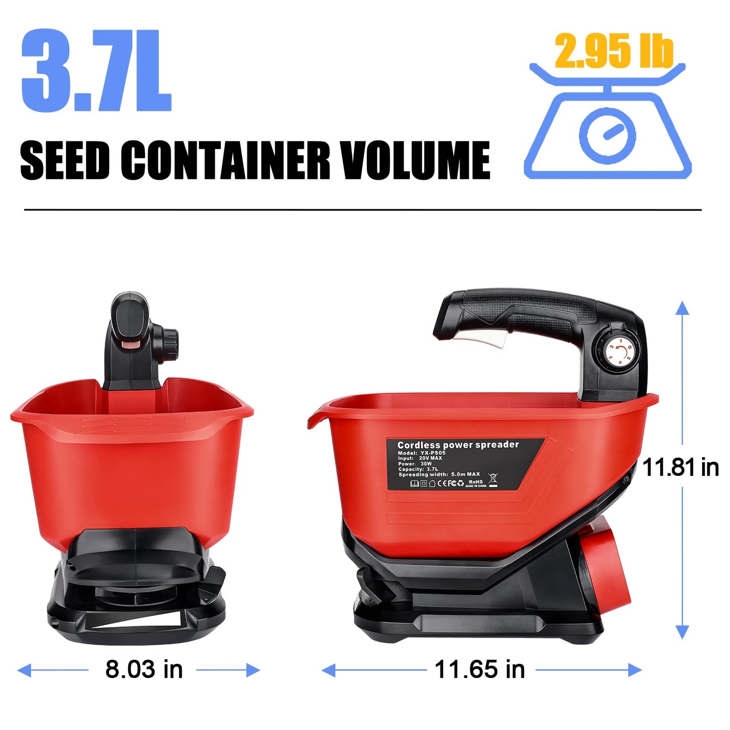 Philophca Salt Spreader Compatible with Milwaukee 18V Lithium Battery, Seed Spreader Handheld Fertilizer Spreader Power Spreader Available Year-Round, Grass Seeds, Rock Salt (Battery not Included)