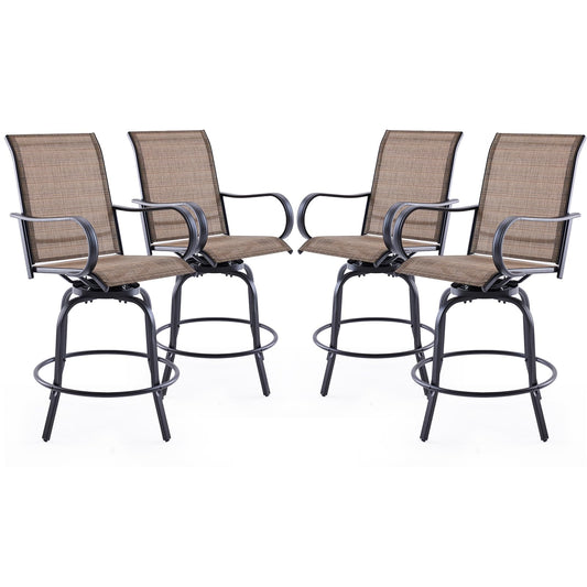 Soohow Outdoor Bar Stools Set of 4, Swivel Patio Barstools with Textilene Fabric, Height Top Patio Chair 360° Swivel, All Weather Use, Ergonomic Comfort Bar Height Tall Outdoor Stools for Balcony