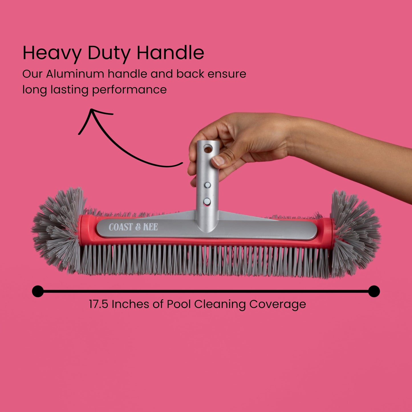 Pool Brush Head for Inground & Above Ground Pools | 10-Rows of Nylon Bristles Heavy-Duty Aluminum Handle | Swimming Cleaning Brush for Walls, Corners, Stairs & Floors