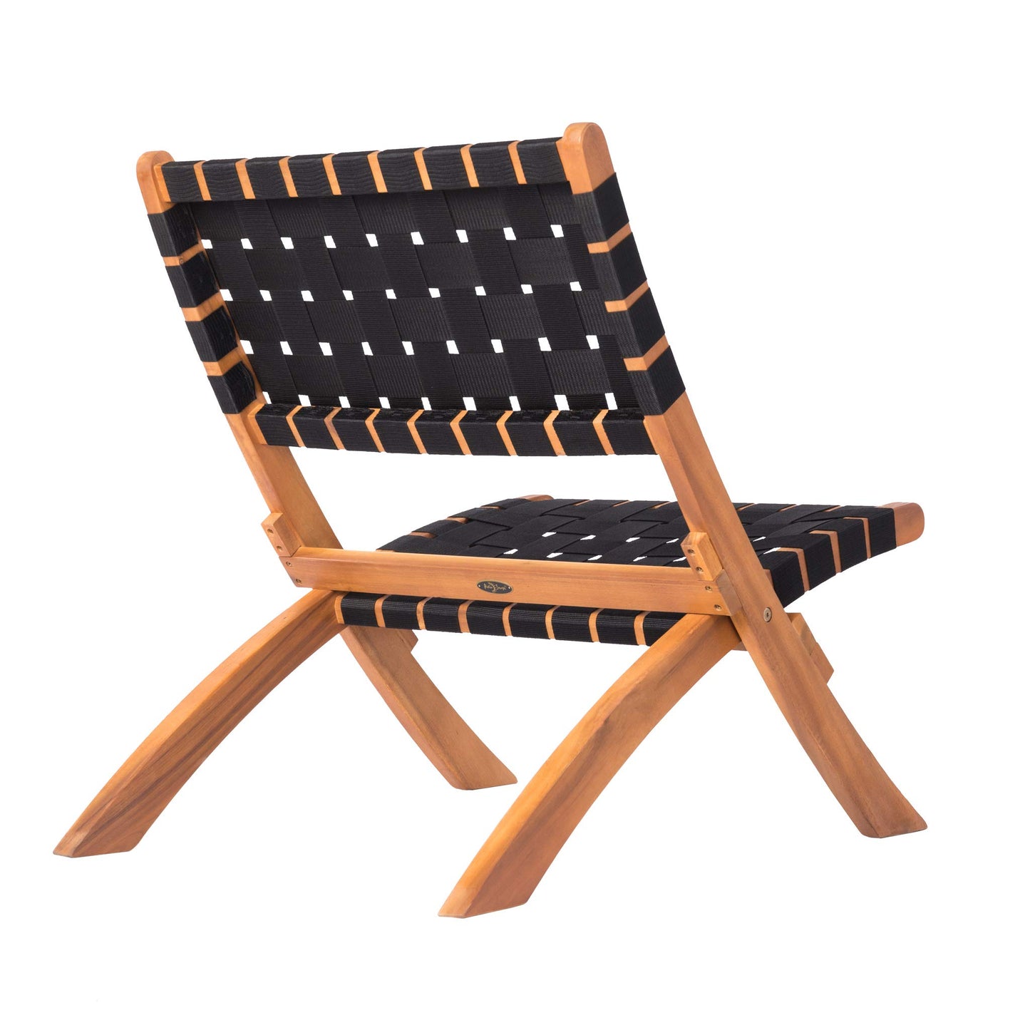 Balkene Home 62774 Sava Indoor Outdoor Folding Chair Low Slung Portable Seating Solid Acacia Wood Woven Seat & Back Indoors Porch Lawn Garden Fishing Sporting - Black Webbing