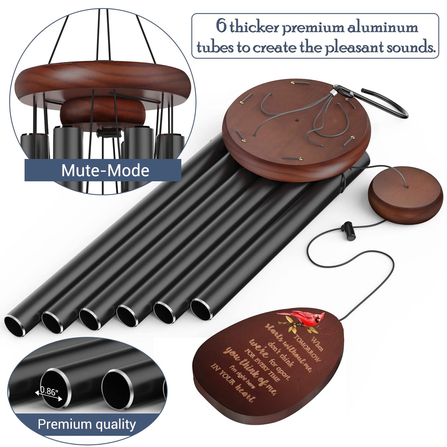 Memorial Wind Chimes for Outside, Sympathy Cardinal Wind Chimes for Loss of Loved One,in Memory of a Loved One Like Mother & Father,Cardinal & Sympathy Gifts Basket for Bereavement,Condolence,Funeral