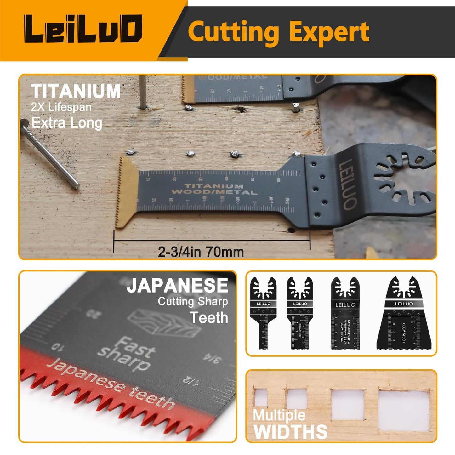 LEILUO 158 Pcs Multitool Blade Kits Cutting and Sandpaper Oscillating Tool Accessories Universal Oscillating Saw Blades with Storage Bag Compatible with DeWalt Makita Dremel and More