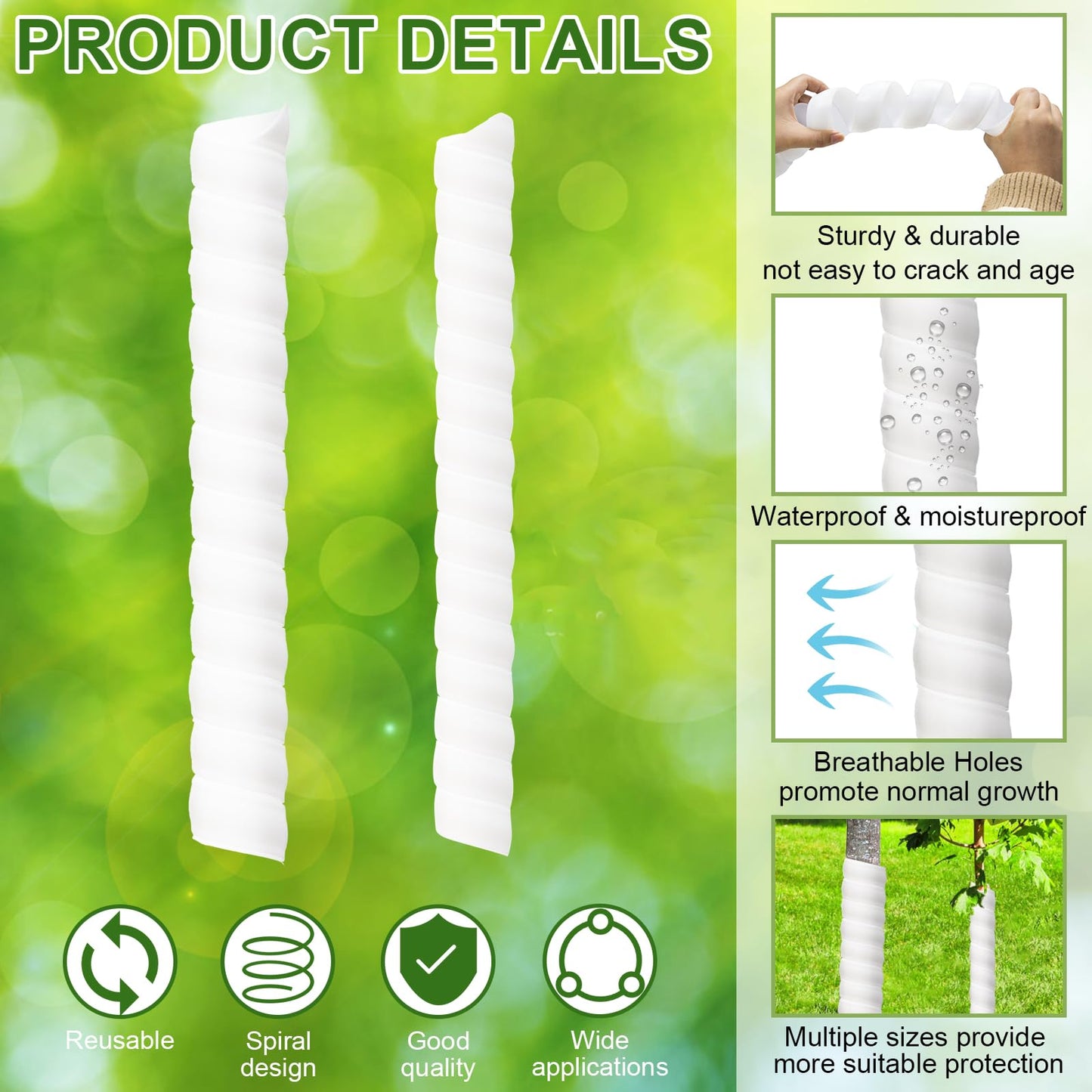 8 Pcs Tree Trunk Protector-2 Size Plastic Spiral Tree Guard Tree Trunk Protector Wrap Tree Bark Protector Tube Tree Wraps to Protect Bark Tree Saplings from Deer Cats Rodents Rabbit Mowers (White)