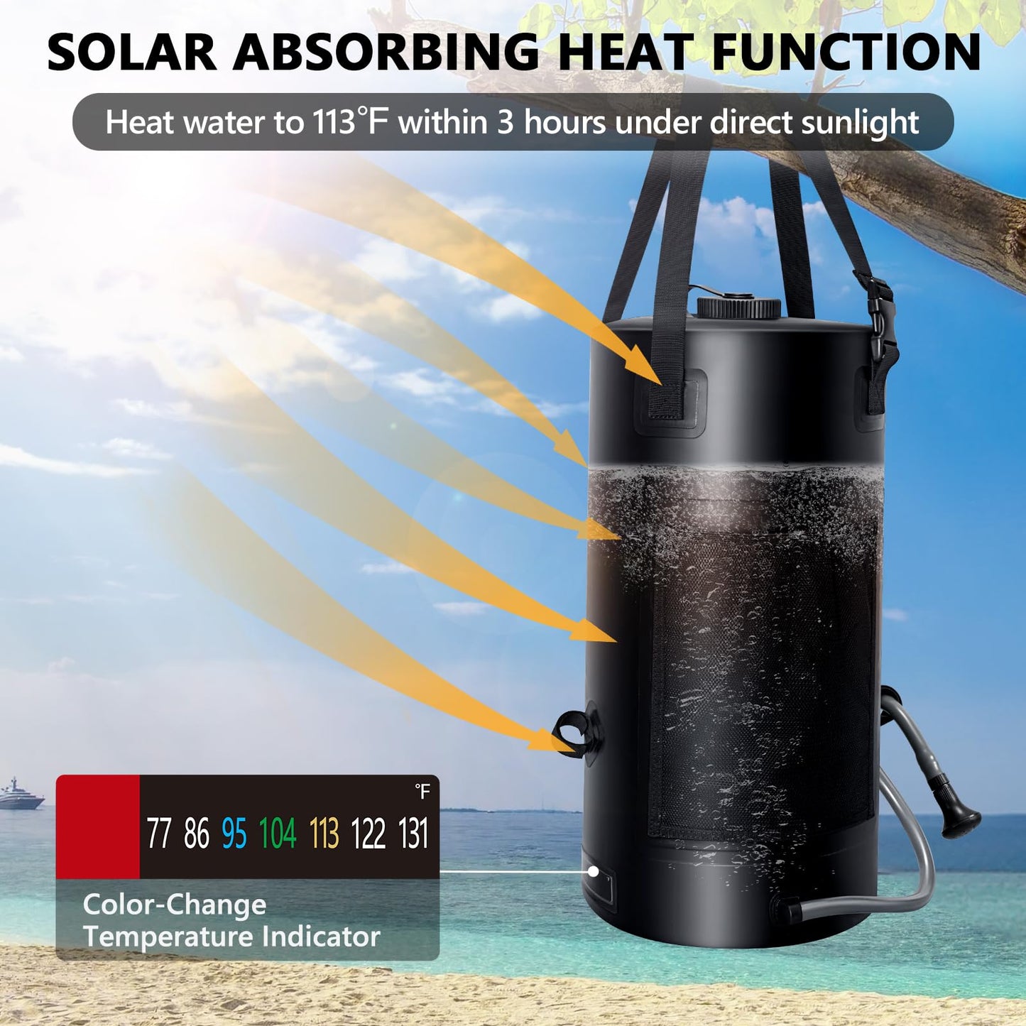 SPACEREST Solar Shower Bag, 3 Gal/11L Solar Heating Camping Shower Bag, On-Off Switchable Shower Head, Portable Shower with Thick Tarpaulin for Camping, Surfing, Outdoor Traveling, No Tear & Leak