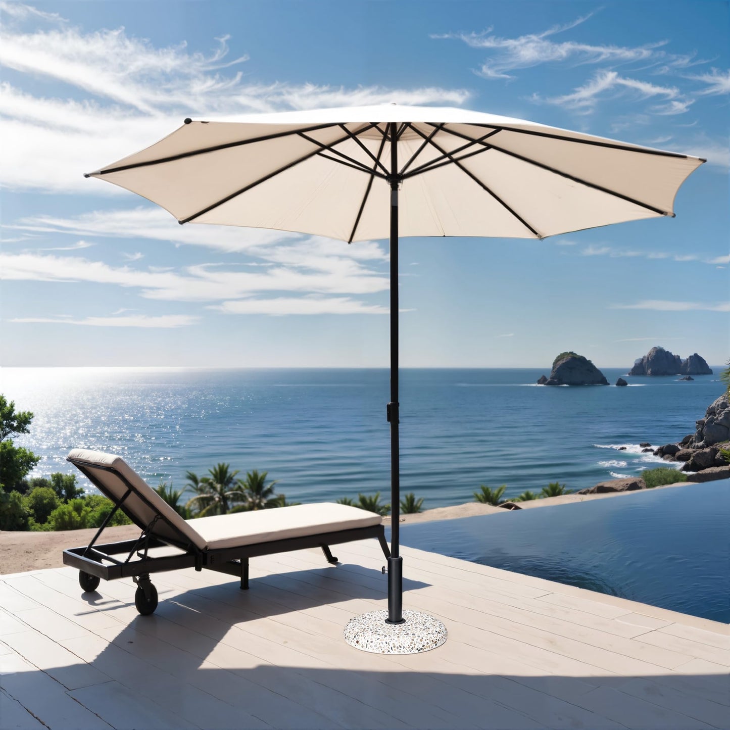 JOINHOM 45lbs Patio Umbrella Base, Outdoor Umbrella Stand, Concrete with Cobblestone Decor Heavy Duty Umbrella Holder Outdoor Base for Deck Poolside Yard (Cobblestone)
