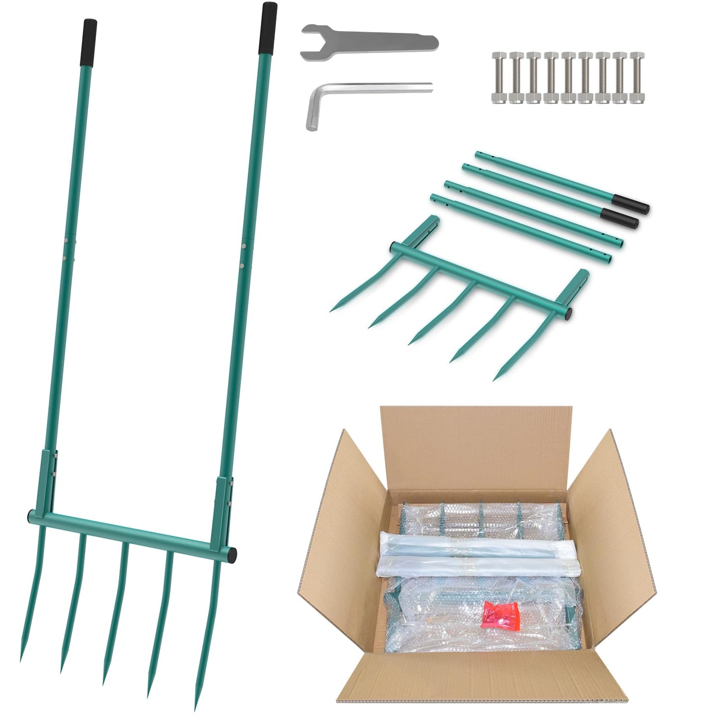 Broad Fork Garden Tool - 5 Tines Heavy Duty Broadfork for Digging, Cultivating & Loosening Soil, Ergonomic U-Shaped Design Hand Tiller for Gardening & Farming