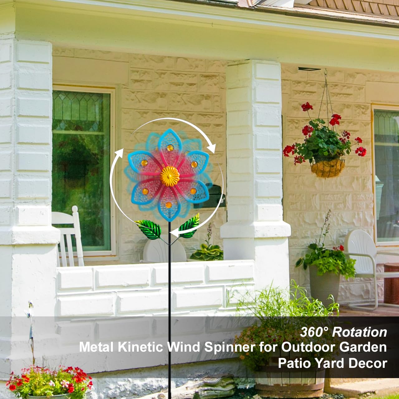 Senflame Metal Wind Spinners for Garden Decor - Outdoor Windmill Sculptures, Durable Yard Art Wind Spinners Metal Wind Spinner for Patio Lawn Ornament, Vibrant Red & Blue Garden Spinners Outdoor