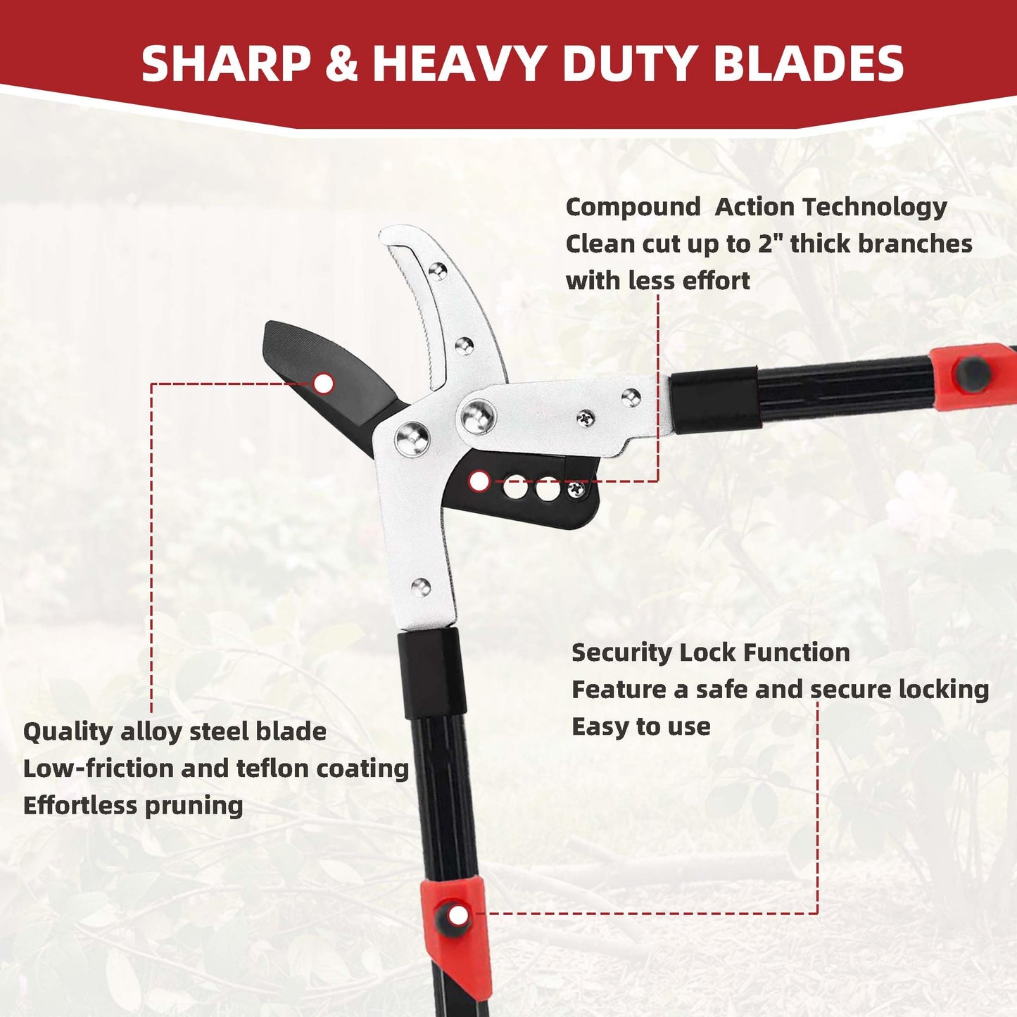 YRTSH Loppers Branch Cutter Heavy Duty Tree Trimmer, Extendable 28-41" Tree Pruner with Compound Action, Tree Cutter with 2 Inch Clean Cut Capacity Chop Thick Branches Effortlessly