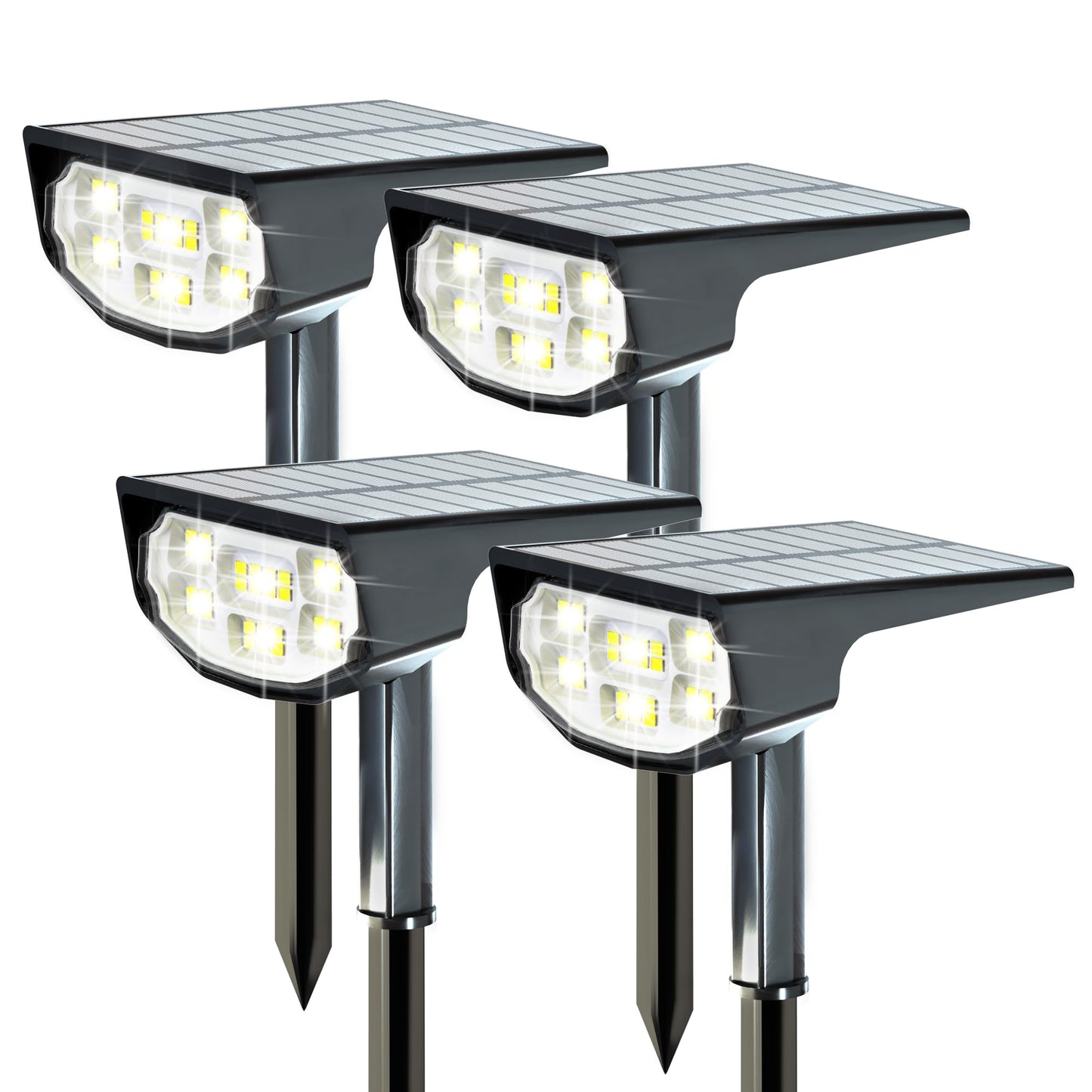 LuViva Solar Spot Lights Outdoor IP68 Waterproof, Ultra-Bright Performance，Simple Modes for Easier Operation, Auto On/Off，Solar Powered Landscape Lights for Garden, Yard, Pathway (Cool White, 4 Pack)