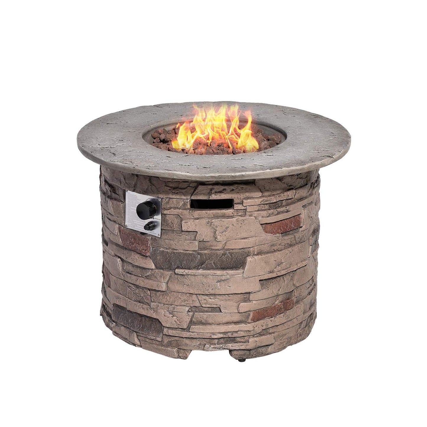 SUNBURY Outdoor Fire Pit Propane Round Fire Pit Table Fire Column, Stonecrest 40,000 BTU Gas Fire Pits for Outside w Lava Rocks, Waterproof Cover, CSA Certified