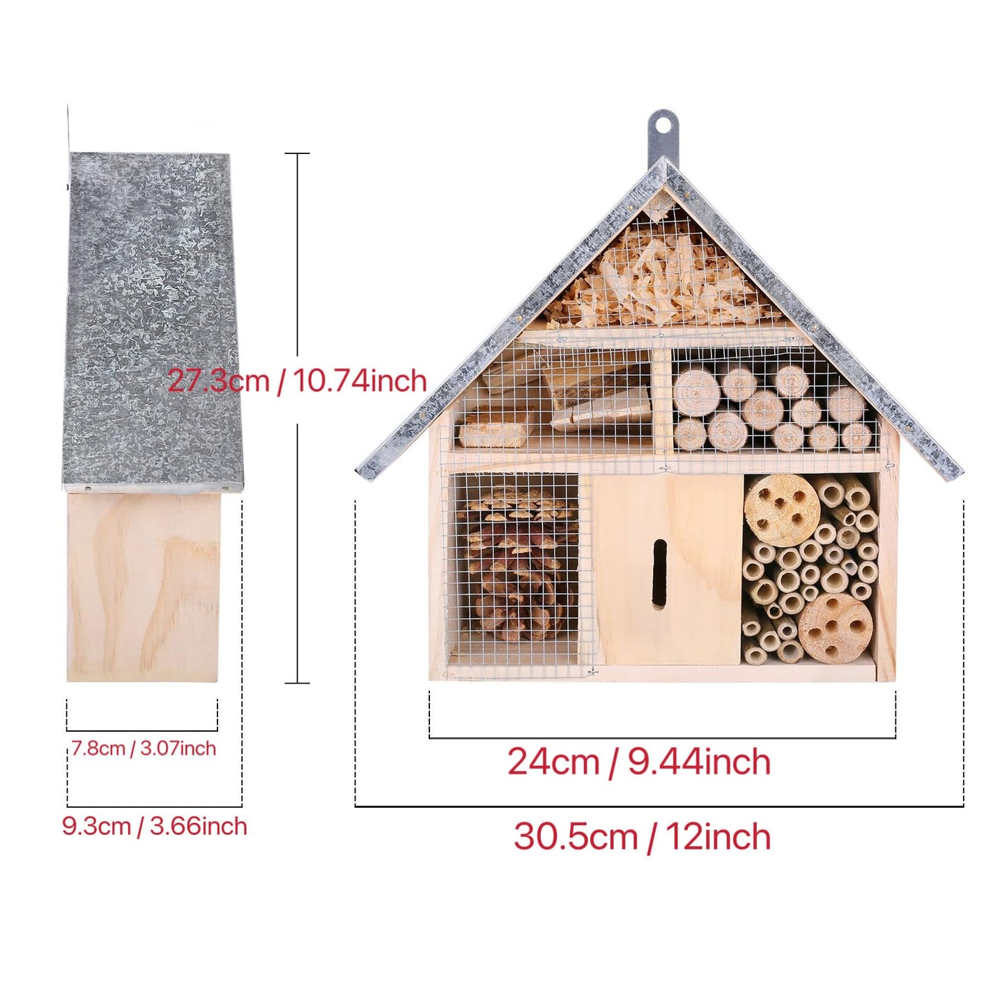 Hanging Bee House Wooden Insect House, Natural Habitat for Beneficial Bees, Bugs, Butterflys, Ladybirds Insect Hotels Garden Yard Home