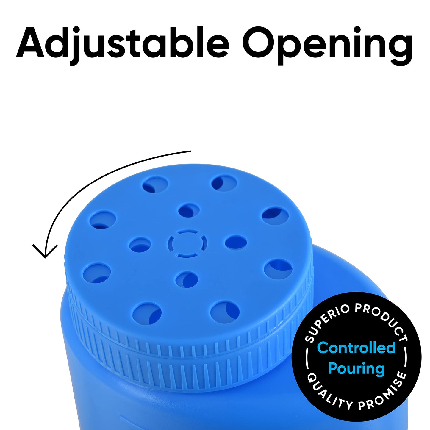Superio Handheld Spreader for Lawn and Garden Seed, Fertilizer and Ice Melt Spreader 2 Liter, Adjustable Hole Size