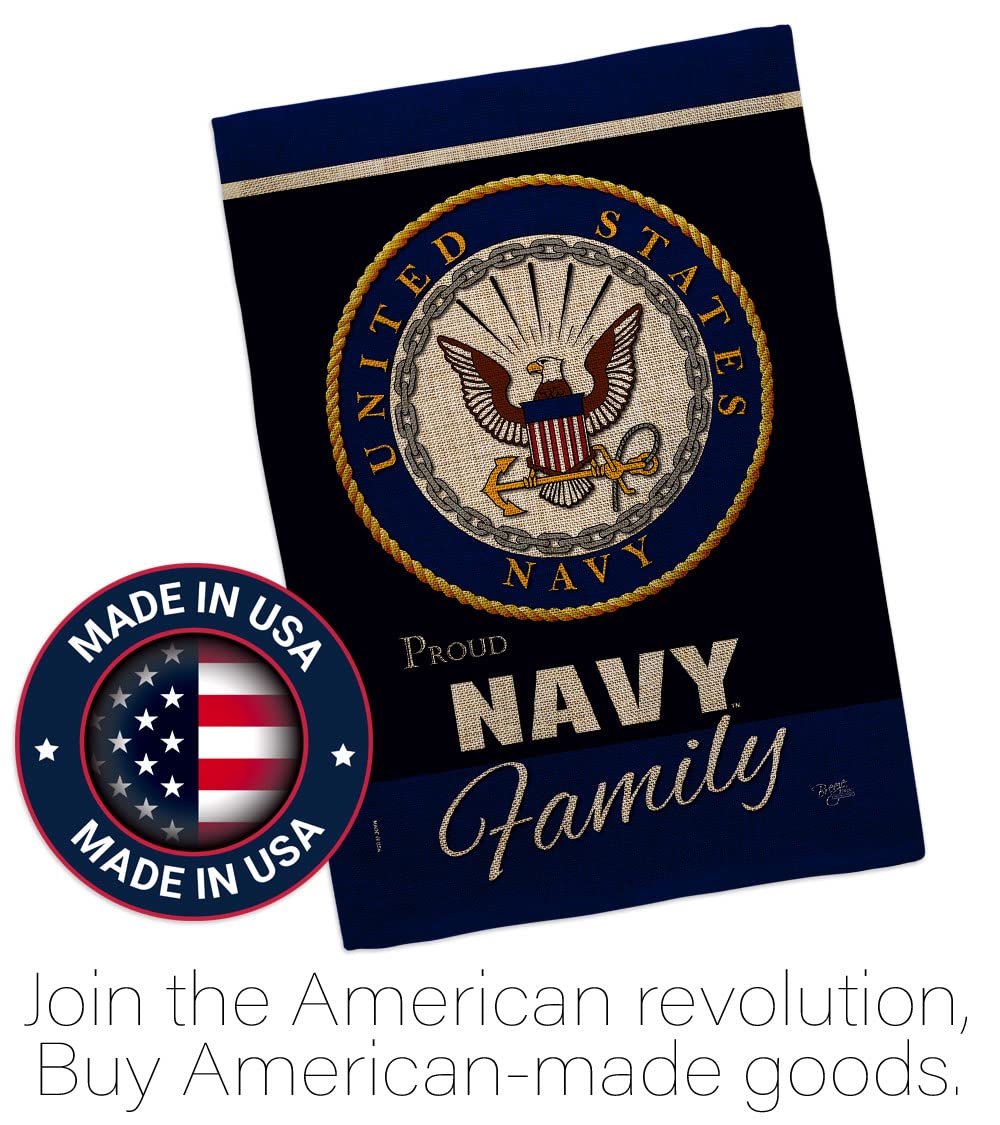 Navy Proudly Family Burlap Garden Flag - Armed Forces USN Seabee United State American Military Veteran Retire Official - House Decoration Banner Small Yard Gift Double-Sided Made in USA 13 X 18.5