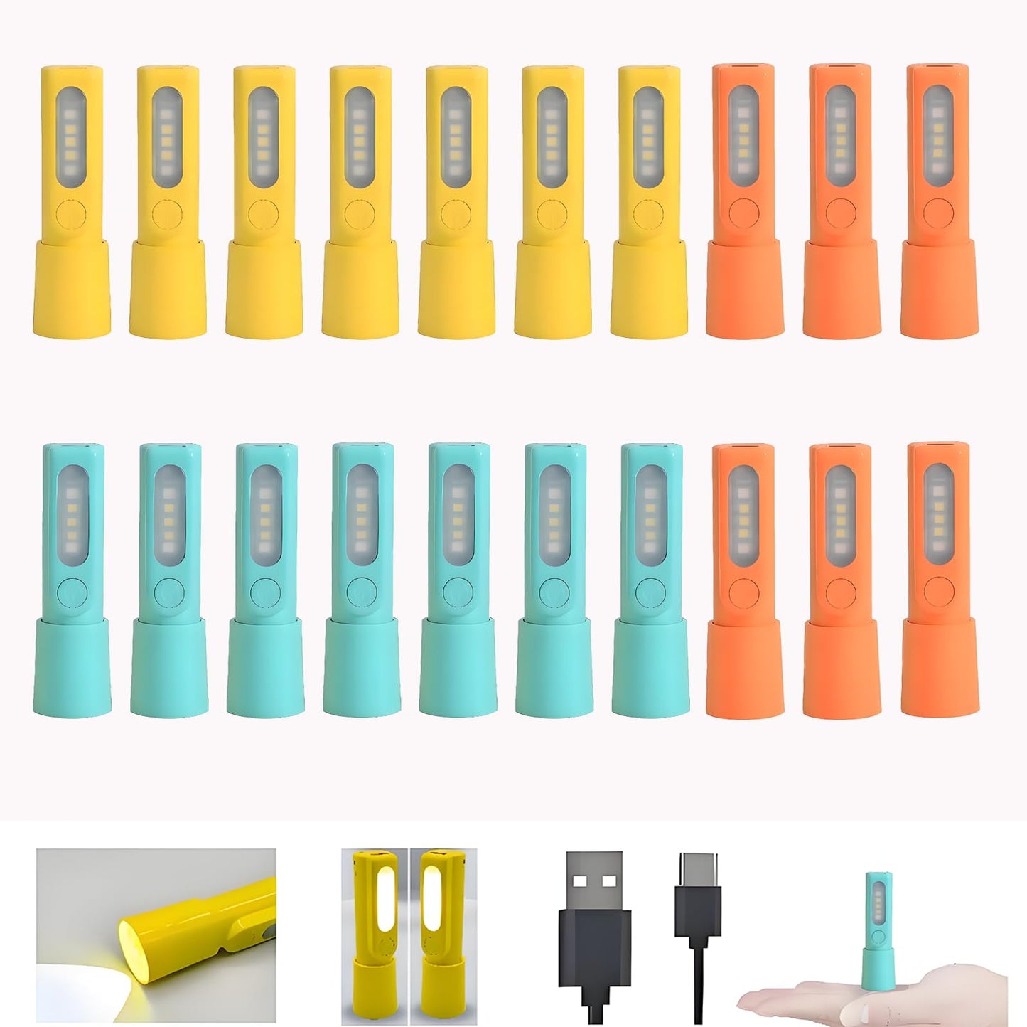 Darlur 20 Pack Mini Small LED Flashlights，USB C Rechargeable FlashLights，Camping Lantern Combo Flashlight，Ultralight Zoomable Flashlights for Home, Emergency, Camping ，Dog Walking，Bulk for Gifts