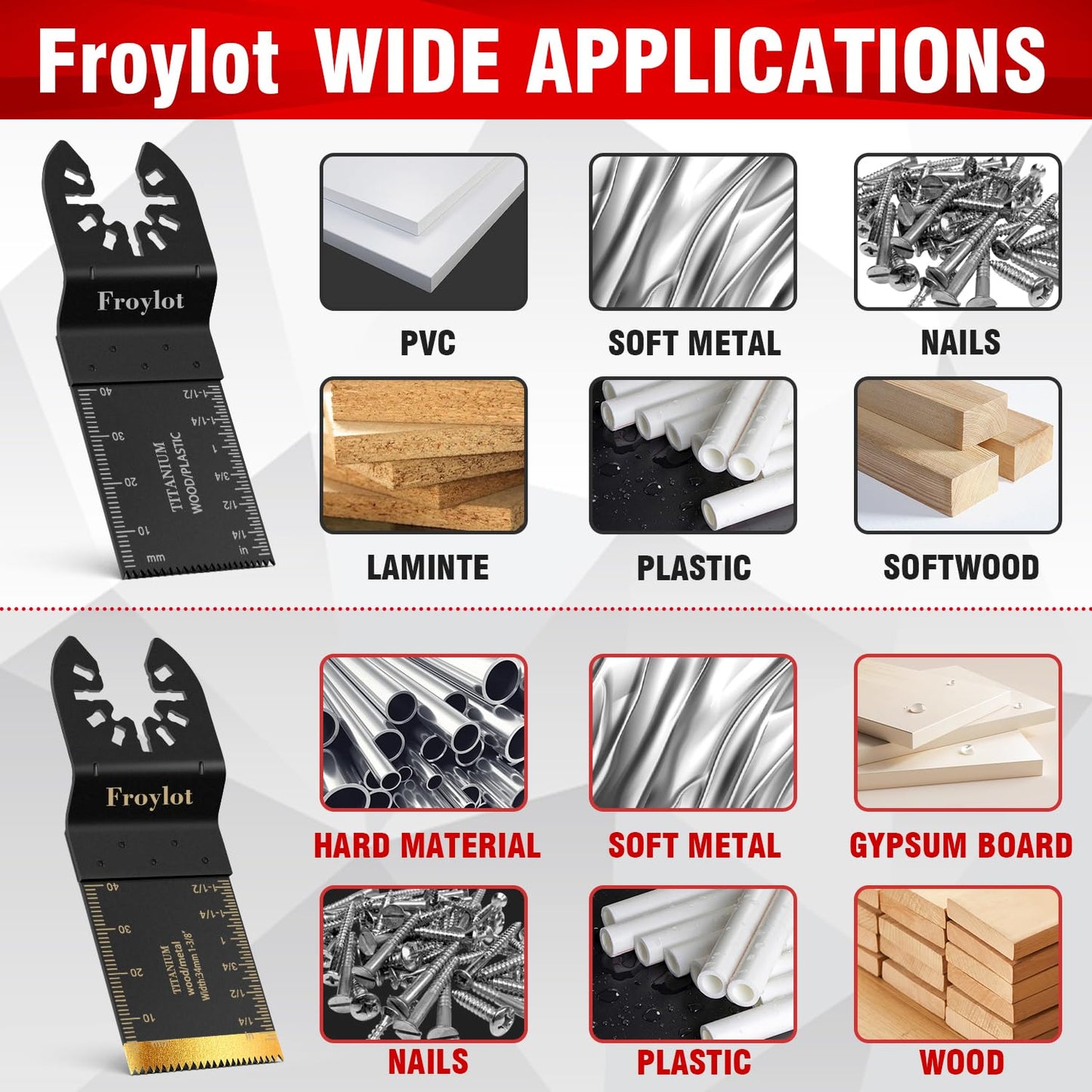 49PCS Universal Oscillating Tool Saw Blade Kit - Titanium Bi-Metal Multitool Blades Cutting Wood Nails/Metal/Plastic -Fits Black Decker DeWALT Porter Cable Rockwell Ridgid Ryobi Chicago Craftsman