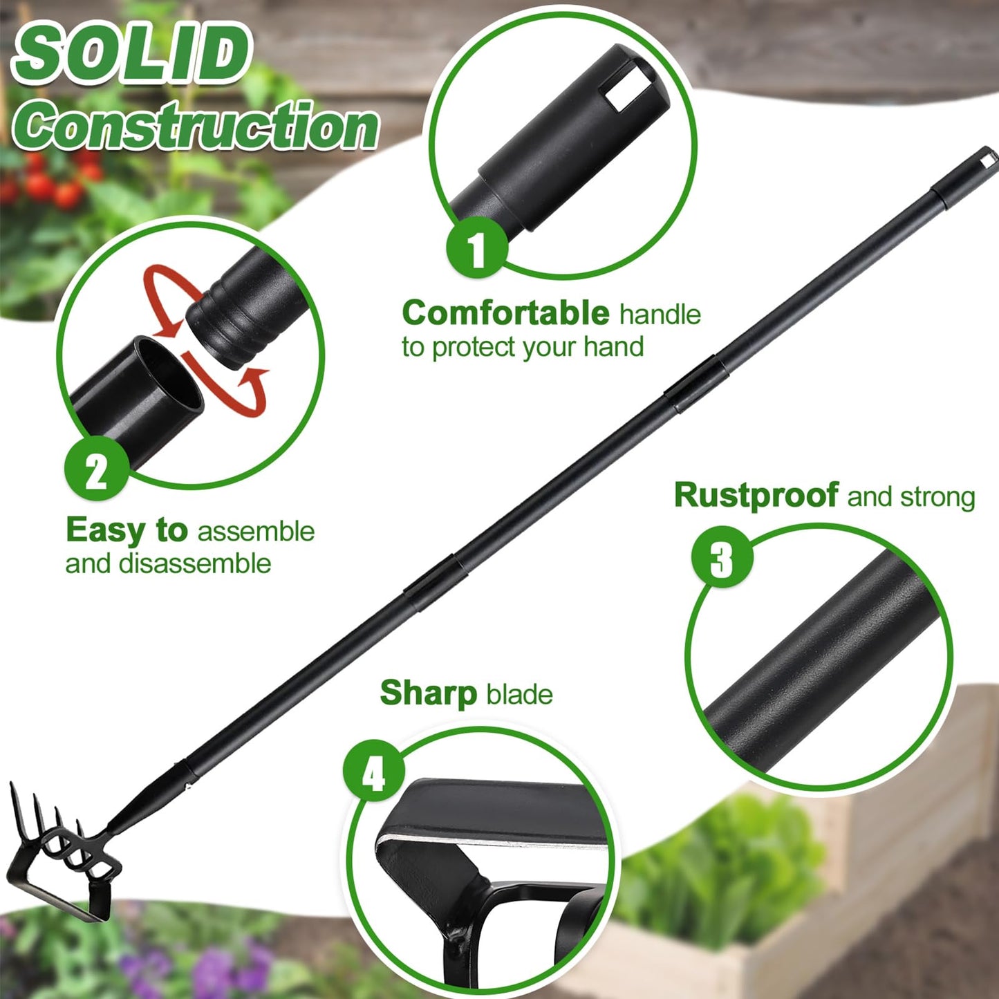 PoPoHoser Garden Hoe for Weeding, Heavy Duty Hoe Garden Tool, 62" Long Handle Stirrup Hoe Cultivator, 2 in 1 Action Scuffle Hula Push Pull Hoe Manual Weeder for Gardening Landscaping Loosening Soil
