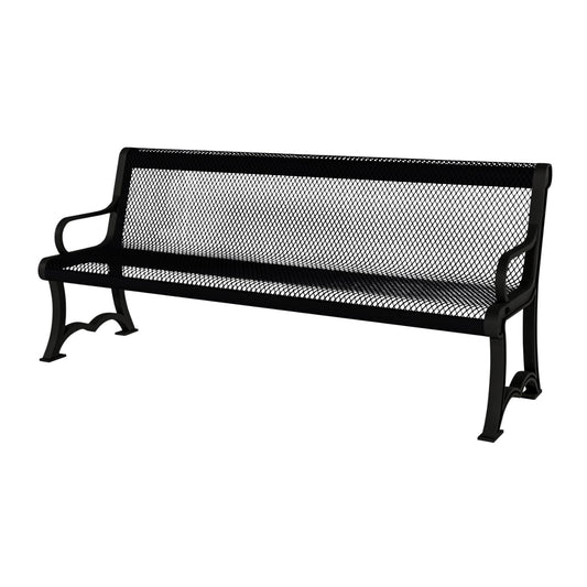 COATEDOUTDOORFURNITURE Coated Outdoor Furniture Heavy-Duty Outdoor Bench Thermoplastic Coated, Expanded Metal, Commercial-Grade Garden Bench, Made in America (Portable with Back, 4 Ft, Black)