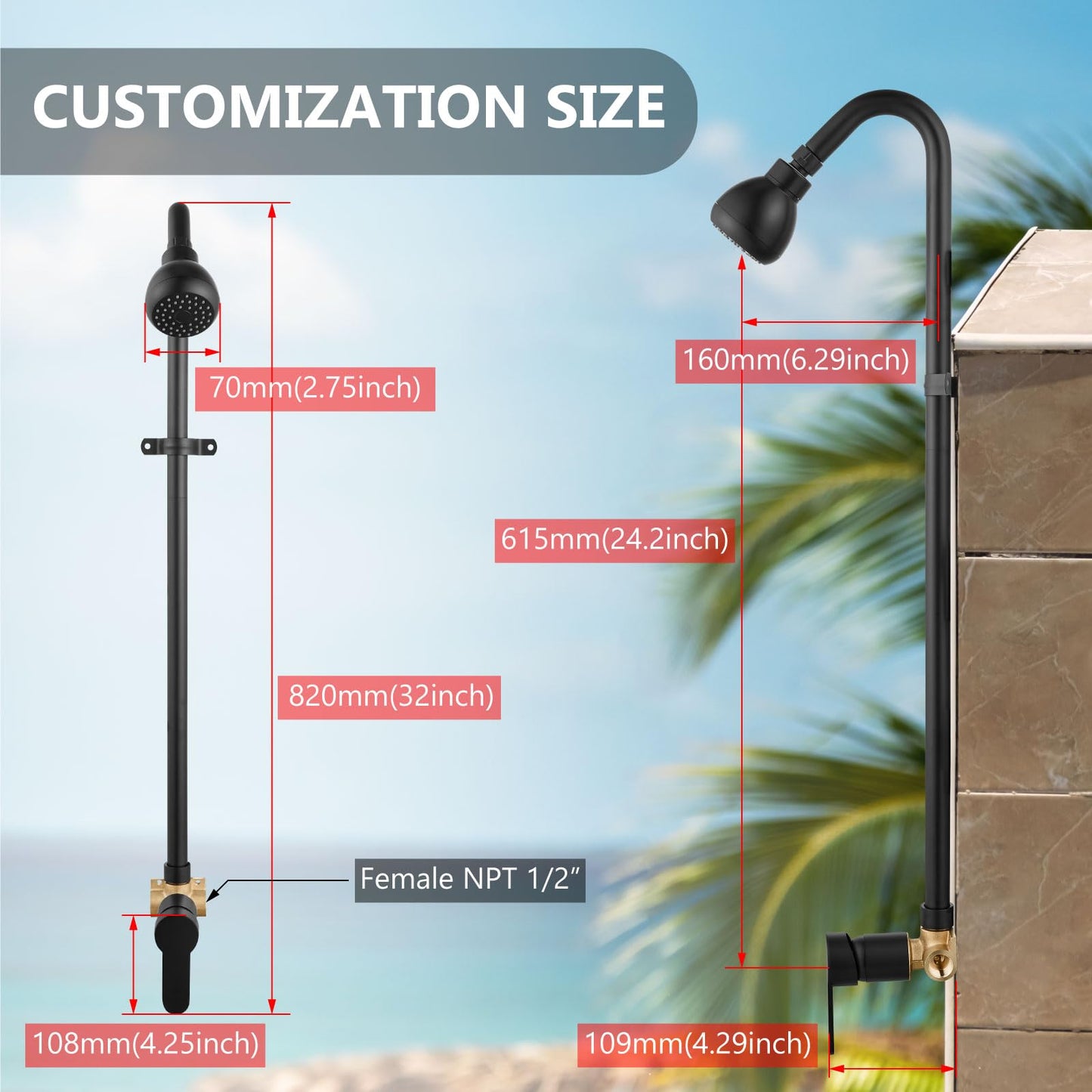 GBBNE Outdoor Shower Kit Fixtures Faucet,Outside Shower with Single Handle for Backyard,Valve Included,Matte Black