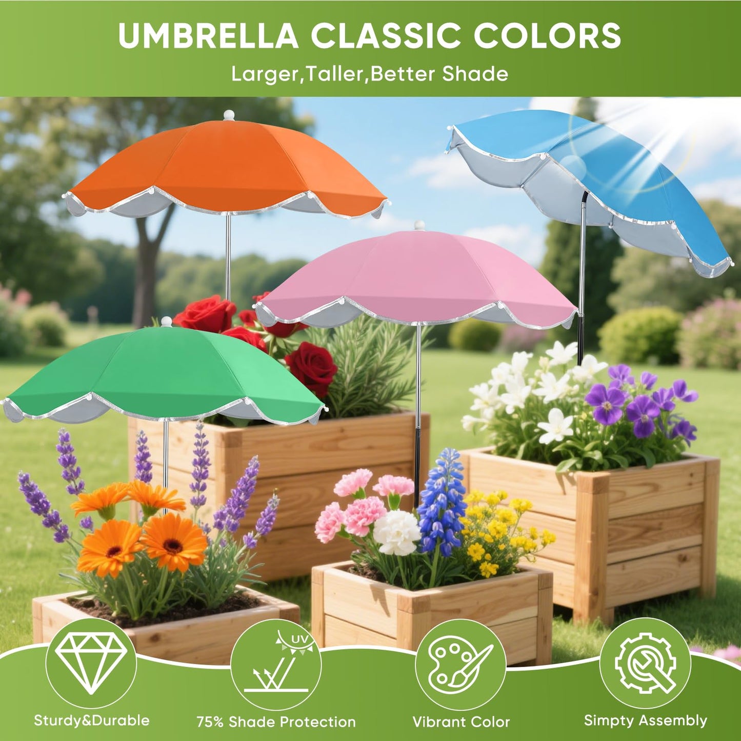 LCHUANG 4Pack Plant Umbrellas for Outdoor, 24inch Plant Shades for Outdoor with Durable 39.5'' High M-Shaped Plug for Stronger Wind Resistanc Flower, Potted, Garden Beds