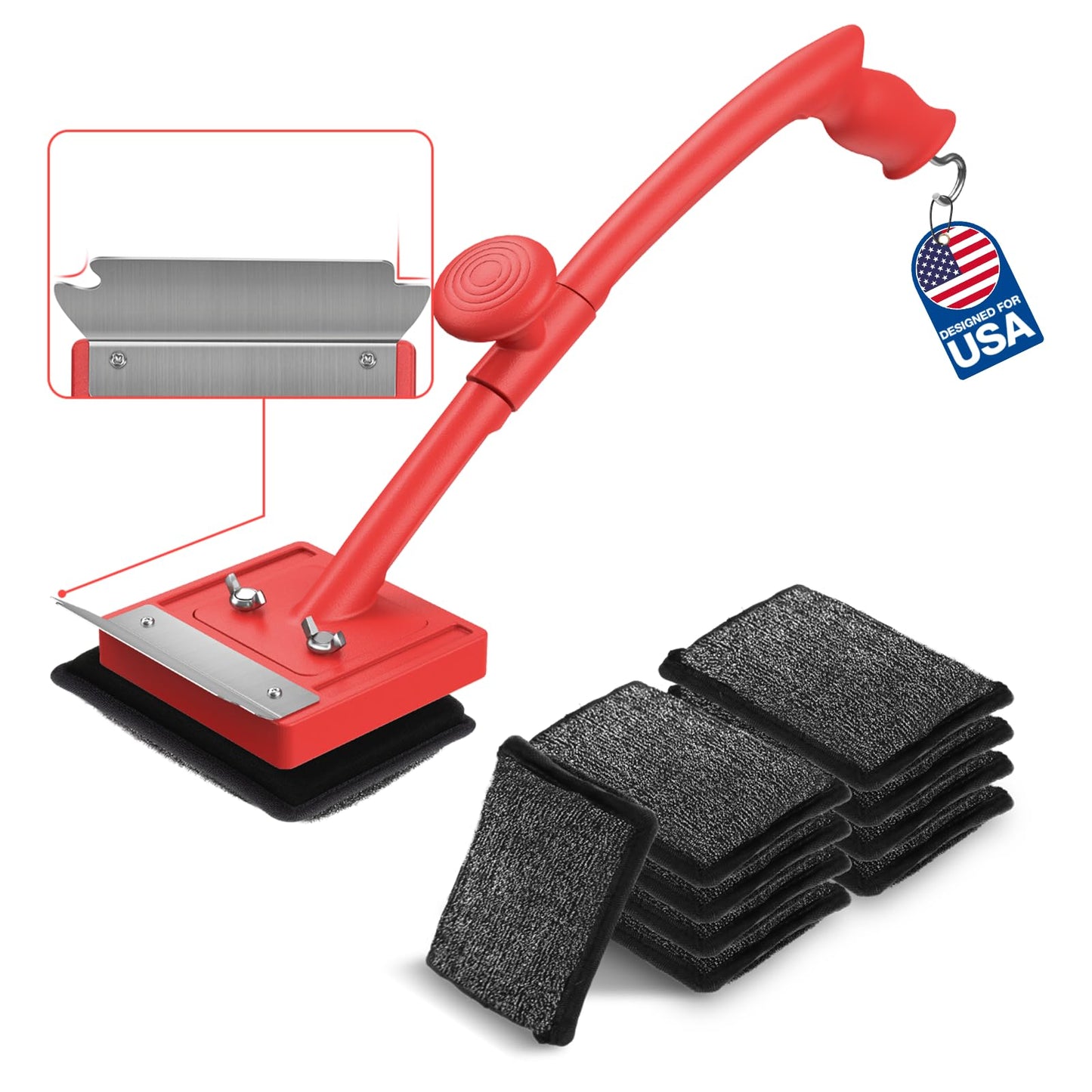 Grill Brush Bristle Free, Safe Non Metal Wire with Scraper 10 Replacement Heads, Steam Grilling Grate Cleaning Tool, BBQ Cleaner Accessory Kit Set, Outdoor Cast Iron Barbecue/Barbeque Scrubber