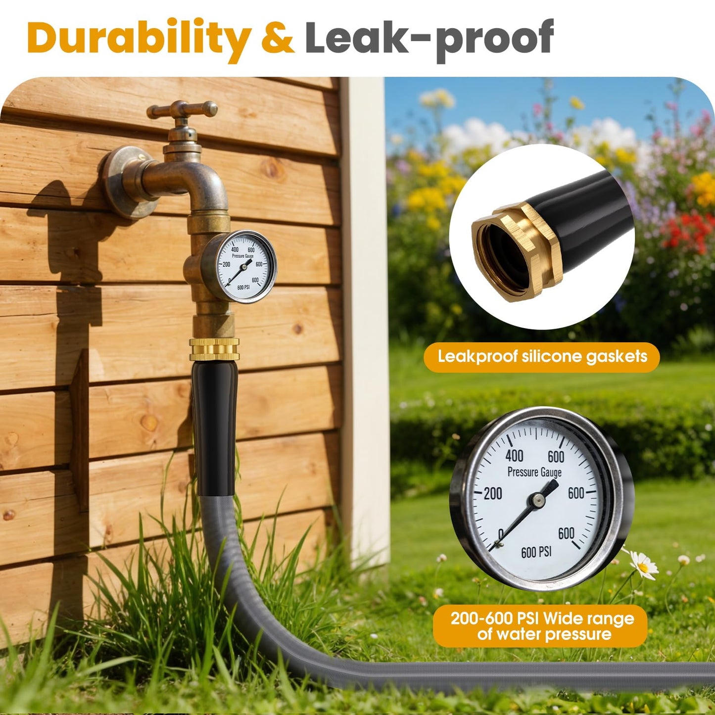 GUKOK Garden Hose 75 FT, Non-Expanding Water Hose, Ultra-Light & Flexible, Burst-Resistant, Kink-Free, High-Pressure Garden Hose All-Weather Use for Lawns, Gardens, and Outdoor Cleaning
