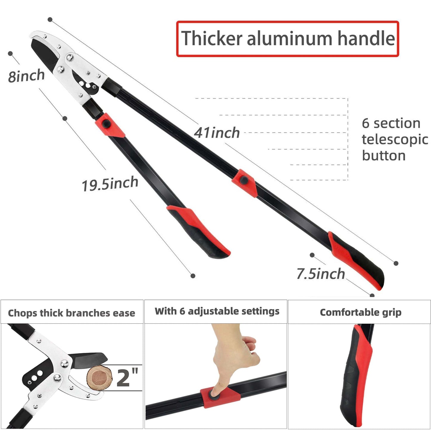 YRTSH Loppers Branch Cutter Heavy Duty Tree Trimmer, Extendable 28-41" Tree Pruner with Compound Action, Tree Cutter with 2 Inch Clean Cut Capacity Chop Thick Branches Effortlessly