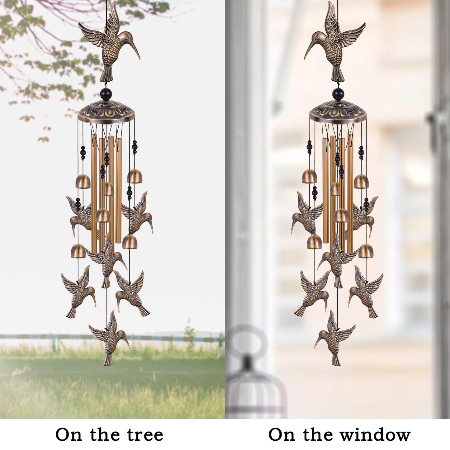 Solawindchime Outdoor Hummingbird Wind Chimes, Hummingbirds Bronze Wind Chimes, Gift Wind Chime, Hummingbird Wind Bell Gifts for Women, for Home, Garden, Indoor, Outdoor Decoration, Garden Wind Chime