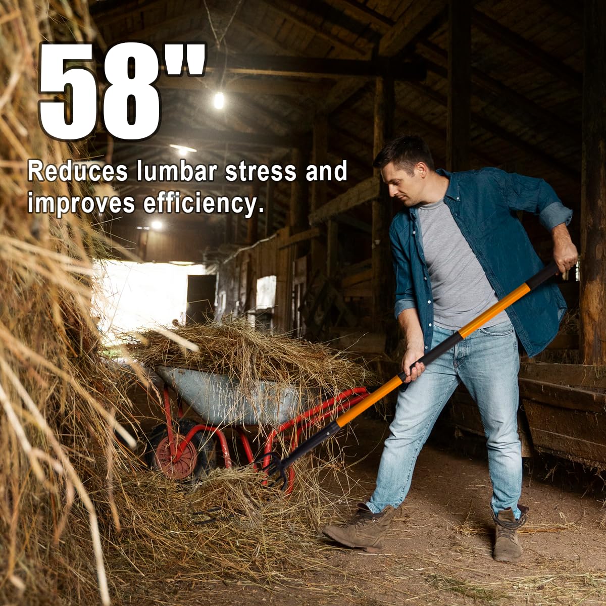 VNIMTI Pitch Fork for Gardening, 5 Tine Pitchfork Heavy Duty with Fiberglass Handle, 58 Inches