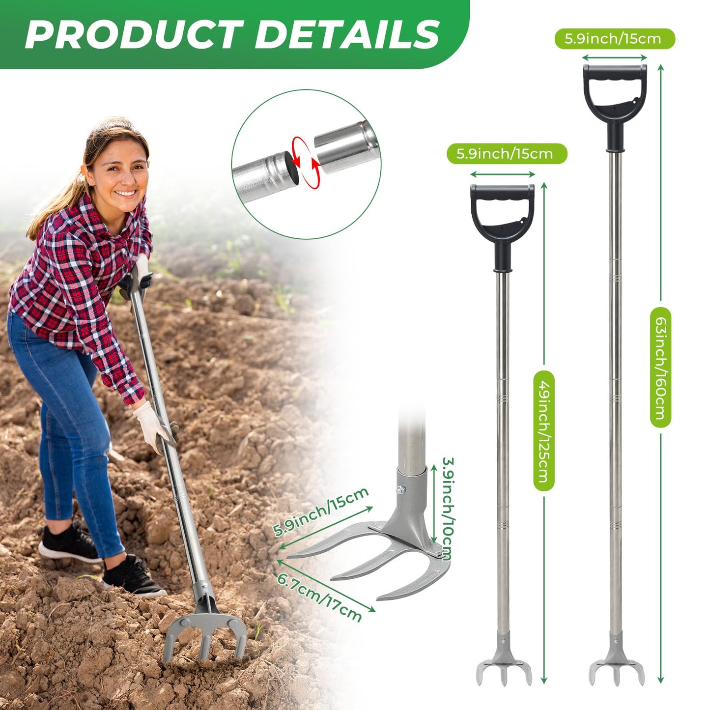 JAOTREL Professional Garden Hoe 77 Inch Long with Adjustable Long Handle - Heavy Duty Weeding & Cultivating Tool for Gardening, Lawn, and Yard Work