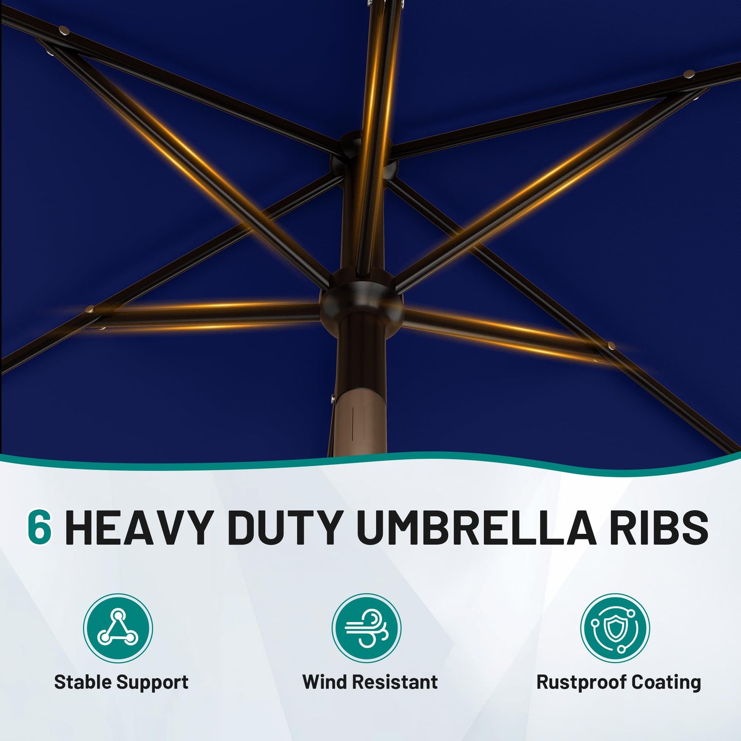 AreShark 6.5' x 10' Rectangular Patio Umbrellas for Outdoor, Outdoor Table Umbrella, Large Outdoor Patio Umbrellas with 6 Sturdy Ribs for Pool, Garden, Deck & Market (Navy)