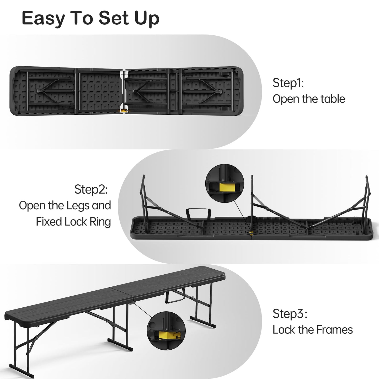 VSOAEIL 6 Foot Folding Bench, Portable Plastic Folding Bench Seat, Foldable Seat for Indoor Outdoor Picnic Camping Dining, Soccer Garden Multipurpose Entertaining Activities, Black, 2 Pack