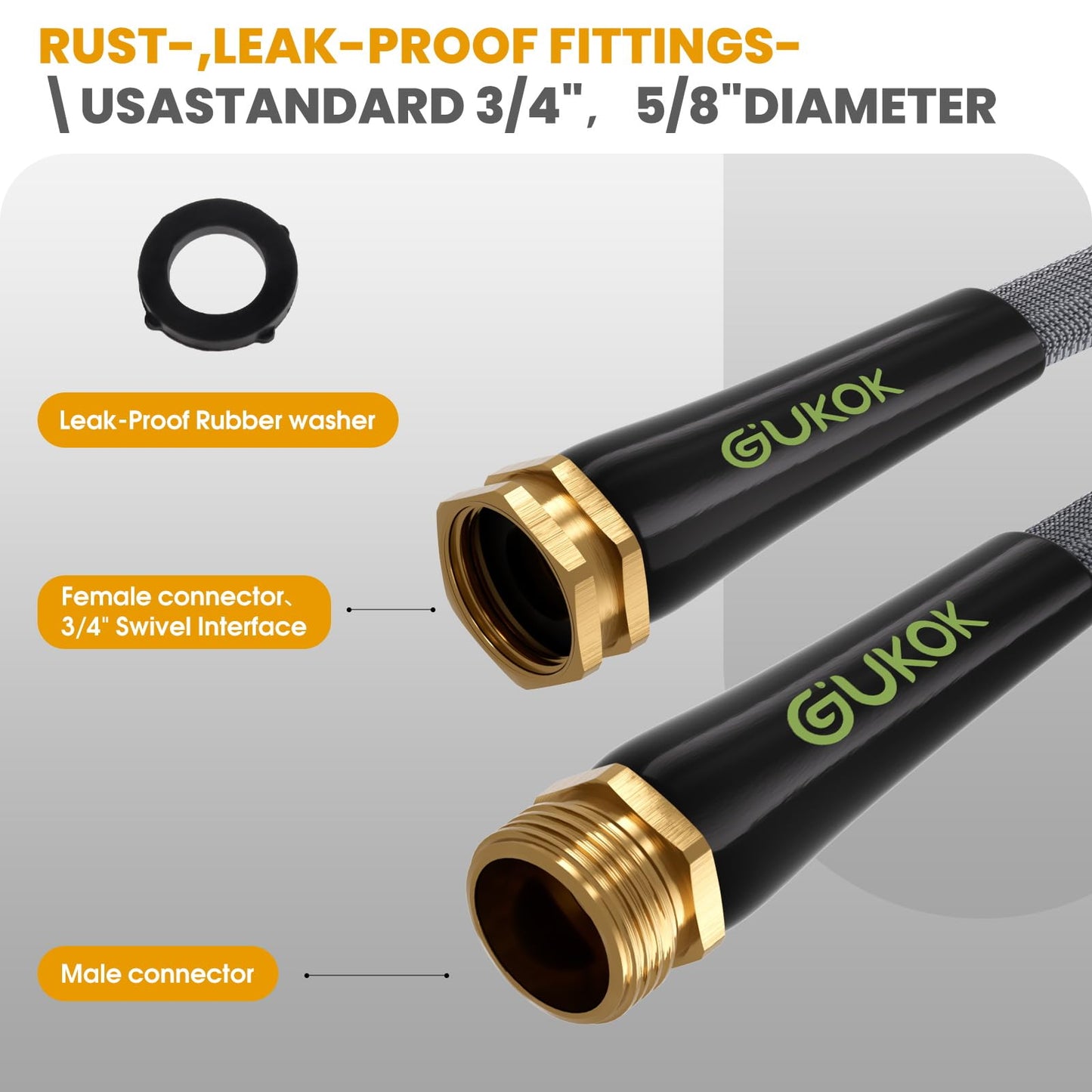 GUKOK Garden Hose 75 FT, Non-Expanding Water Hose, Ultra-Light & Flexible, Burst-Resistant, Kink-Free, High-Pressure Garden Hose All-Weather Use for Lawns, Gardens, and Outdoor Cleaning