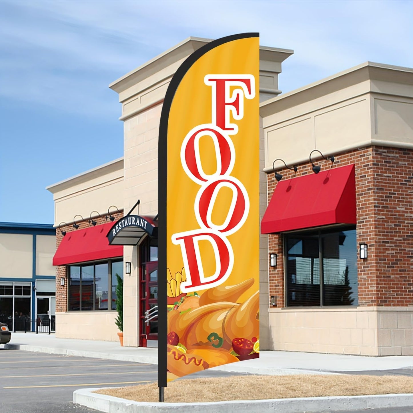 Food Feather Flag for Business, 8.2FT Outdoor Advertising Swooper Banner with Pole and Ground Stake – Tear-Resistant Polyester Sign for Shops & Events