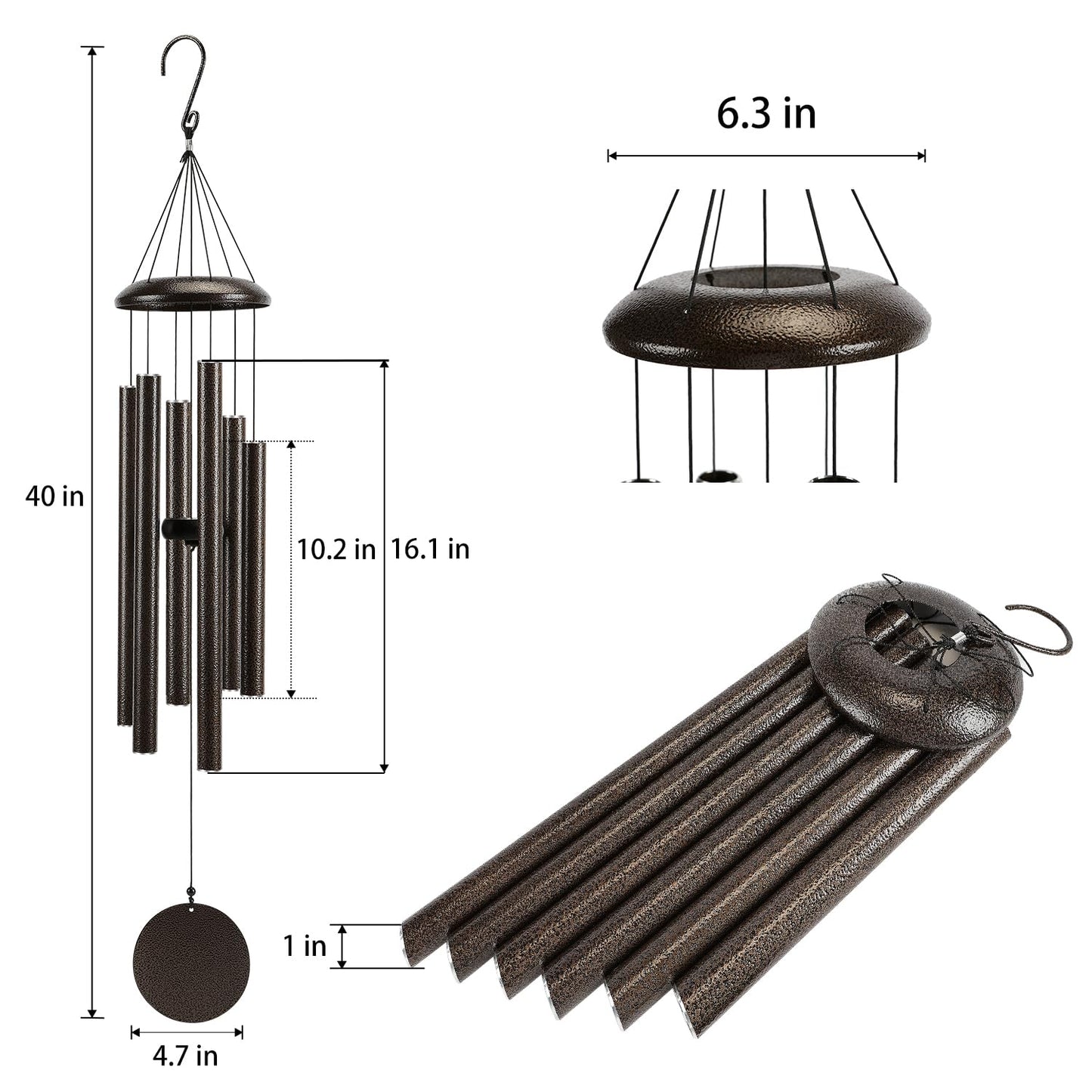 Large 40" Wind-Chimes-Outdoor-Deep-Tone, Soothing Melodic Tones Windchimes, Wind Chimes for Outside, Brown Memorial Wind Chime Best Gift for Mom Women Grandma Neighbors