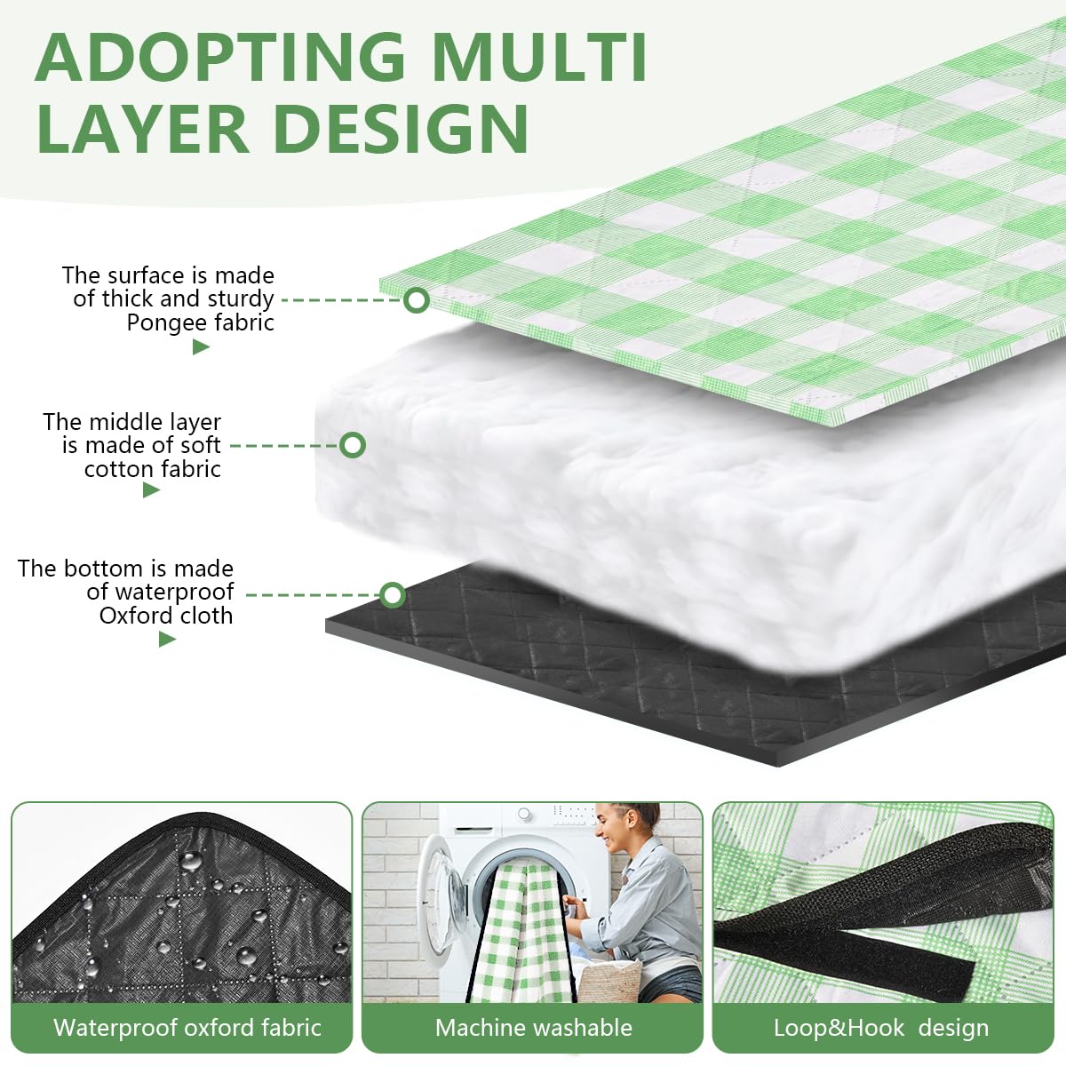 OBTANIM Extra Large Picnic Blanket 80 x 80 Inch Waterproof Foldable Beach Blankets Outdoor Picnic Mat for Camping Grass Lawn Park Music Festival Party Accessories (Green and White)