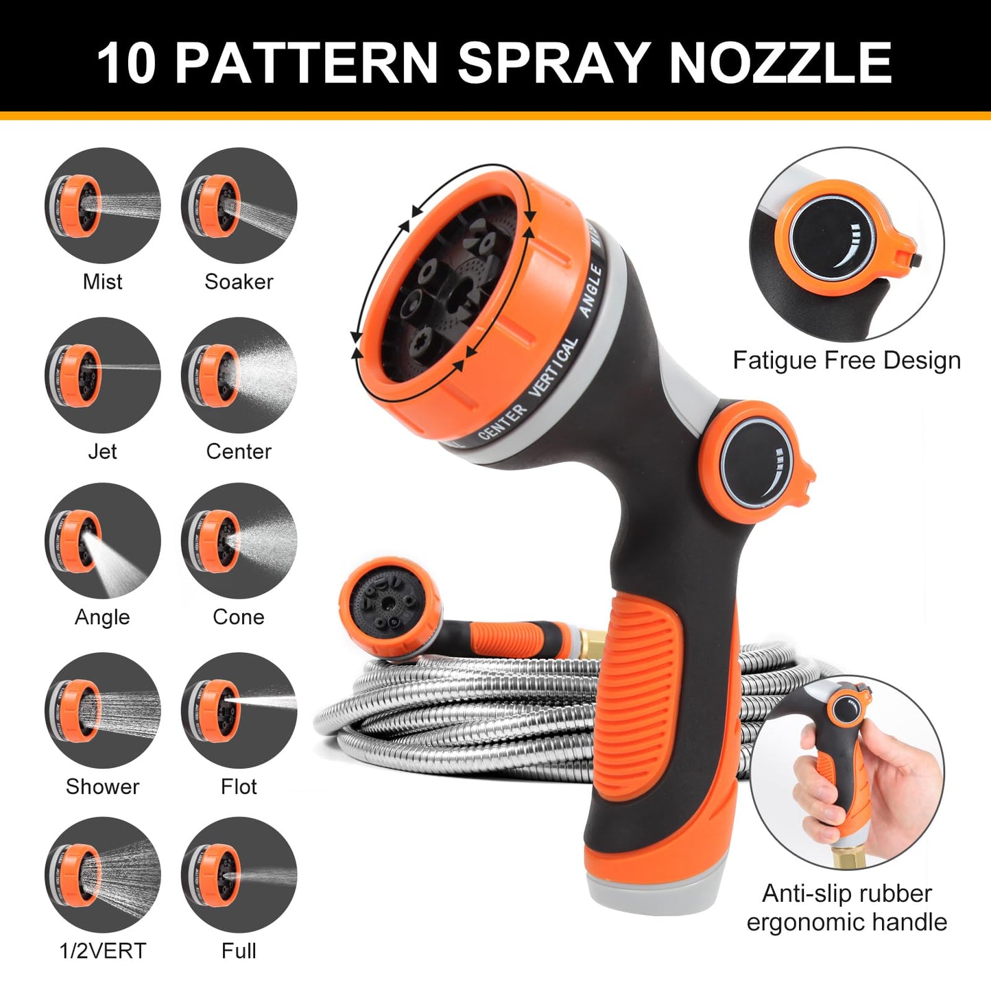 SPRIKIR Metal Garden Hose 100 ft, Stainless Steel Water Hose 100ft with 10 Function Nozzle & 3/4 Copper Fitting, Heavy Duty & Flexible, Kink Free & Lightweight for Yard, Outdoor, Lawn, Patio & Car