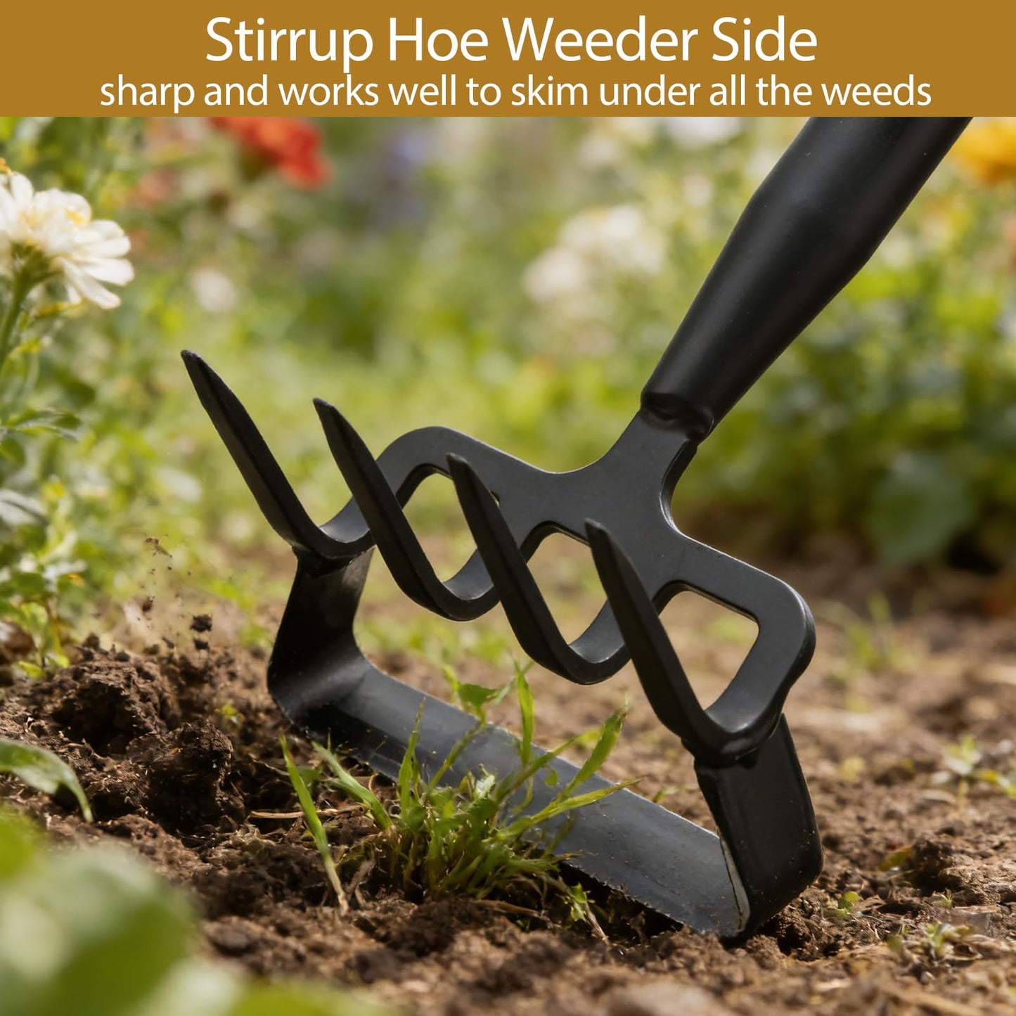 Garden Hoe and Cultivator Heavy Duty, Scuffle Loop Action Weeding Tool with Long Handle 30-50 Inch, Metal Weeder Scraper Stirrup Hoe Rake